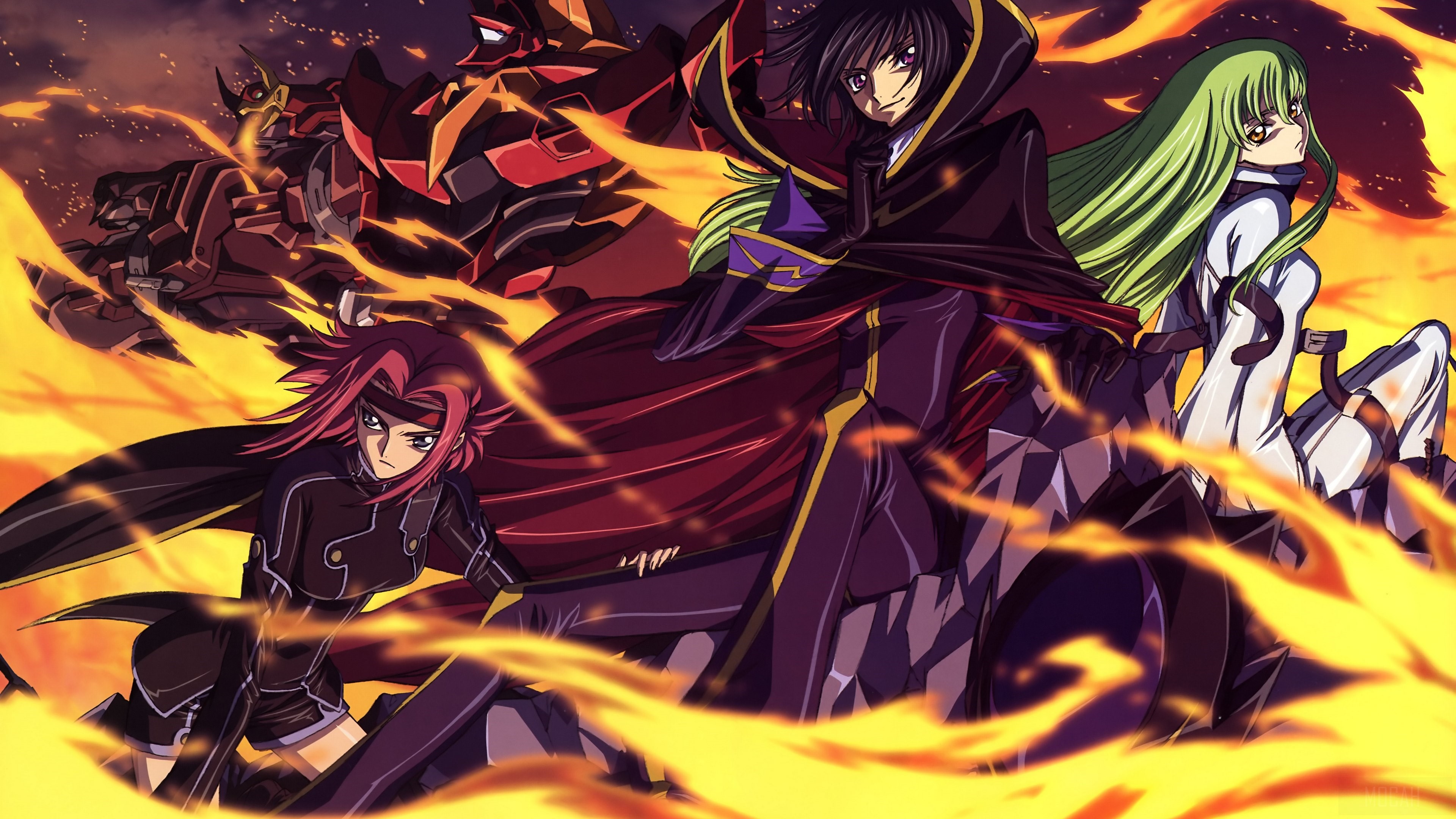 Lelouch Lamperouge, Kallen Kōzuki, and C.C. from Code Geass 4K HD Wallpaper