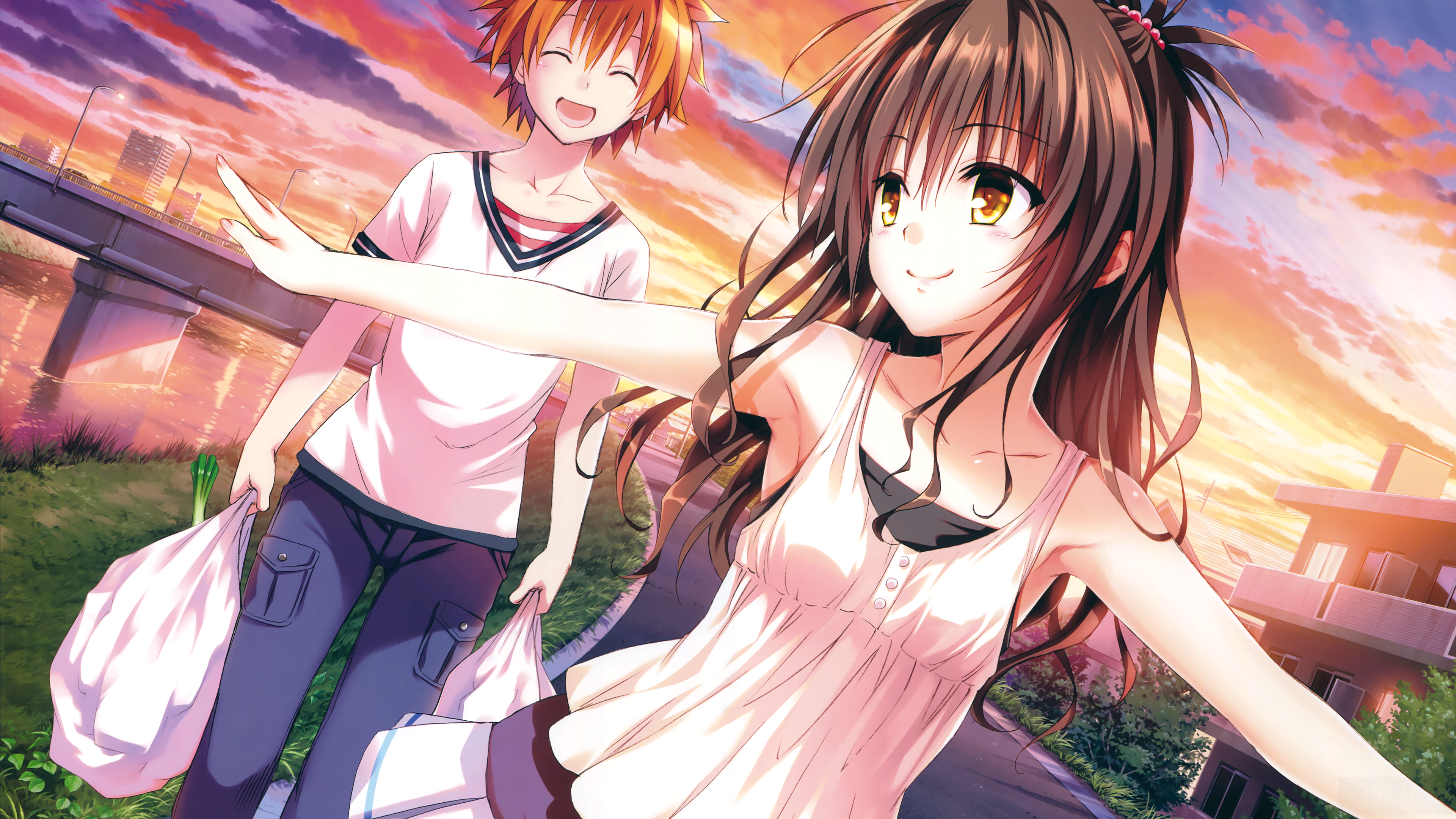 To Love-Ru 4K Sunset with Mikan and Rito Yuuki HD Wallpaper