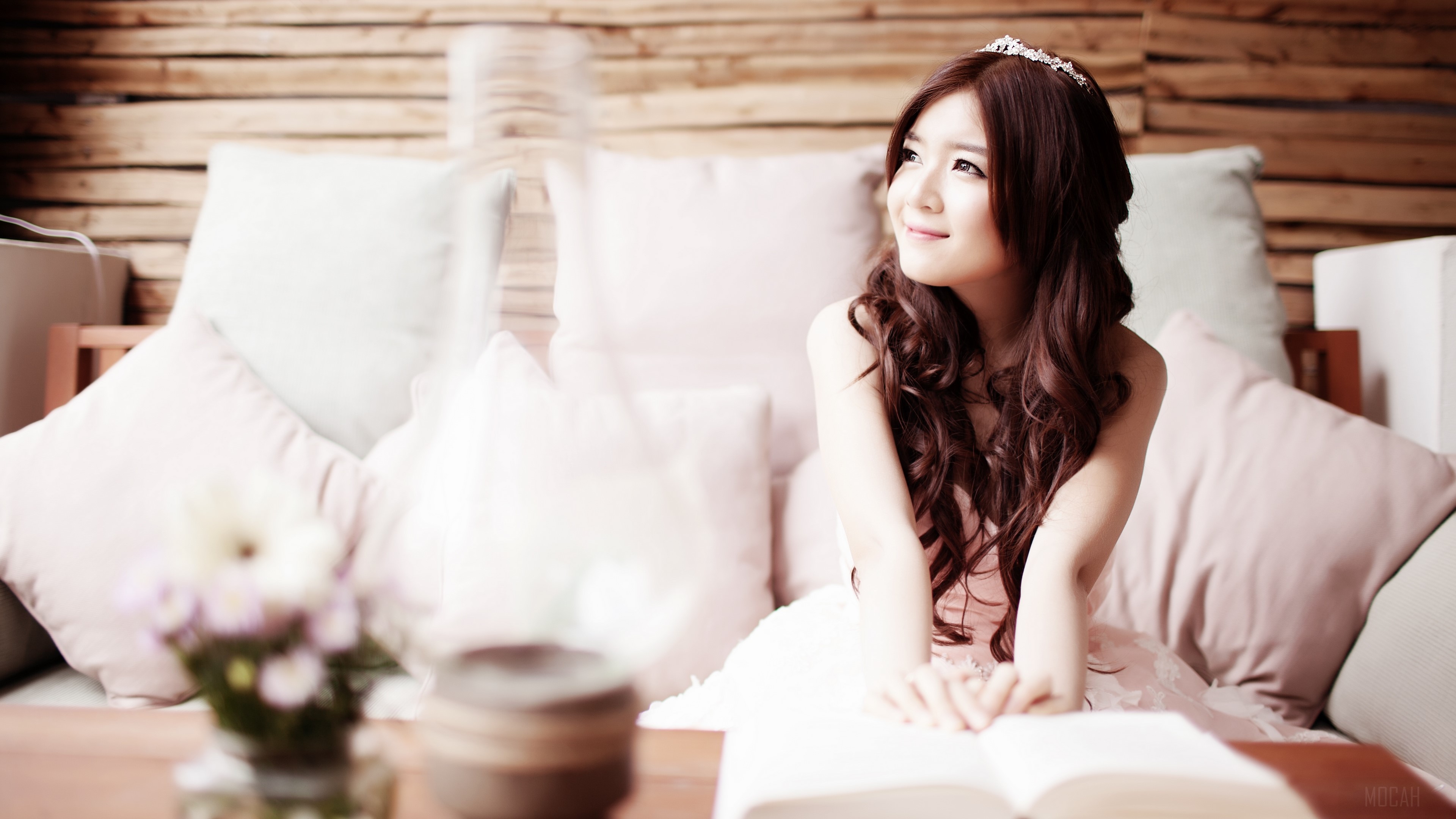 Asian Bride Girl with Tiara and Book HD Wallpaper
