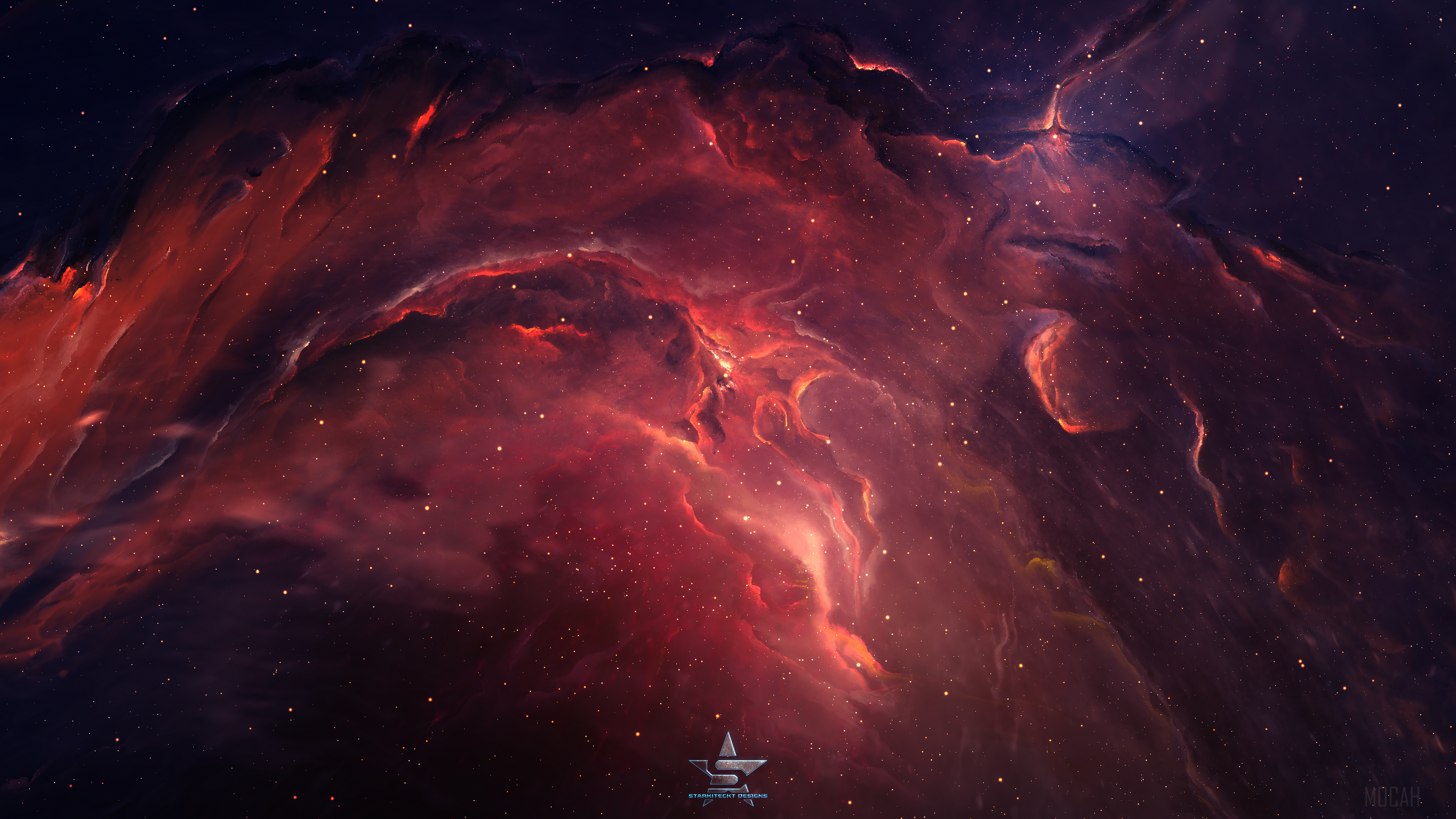 Red and purple nebula with stars 4K HD Wallpaper
