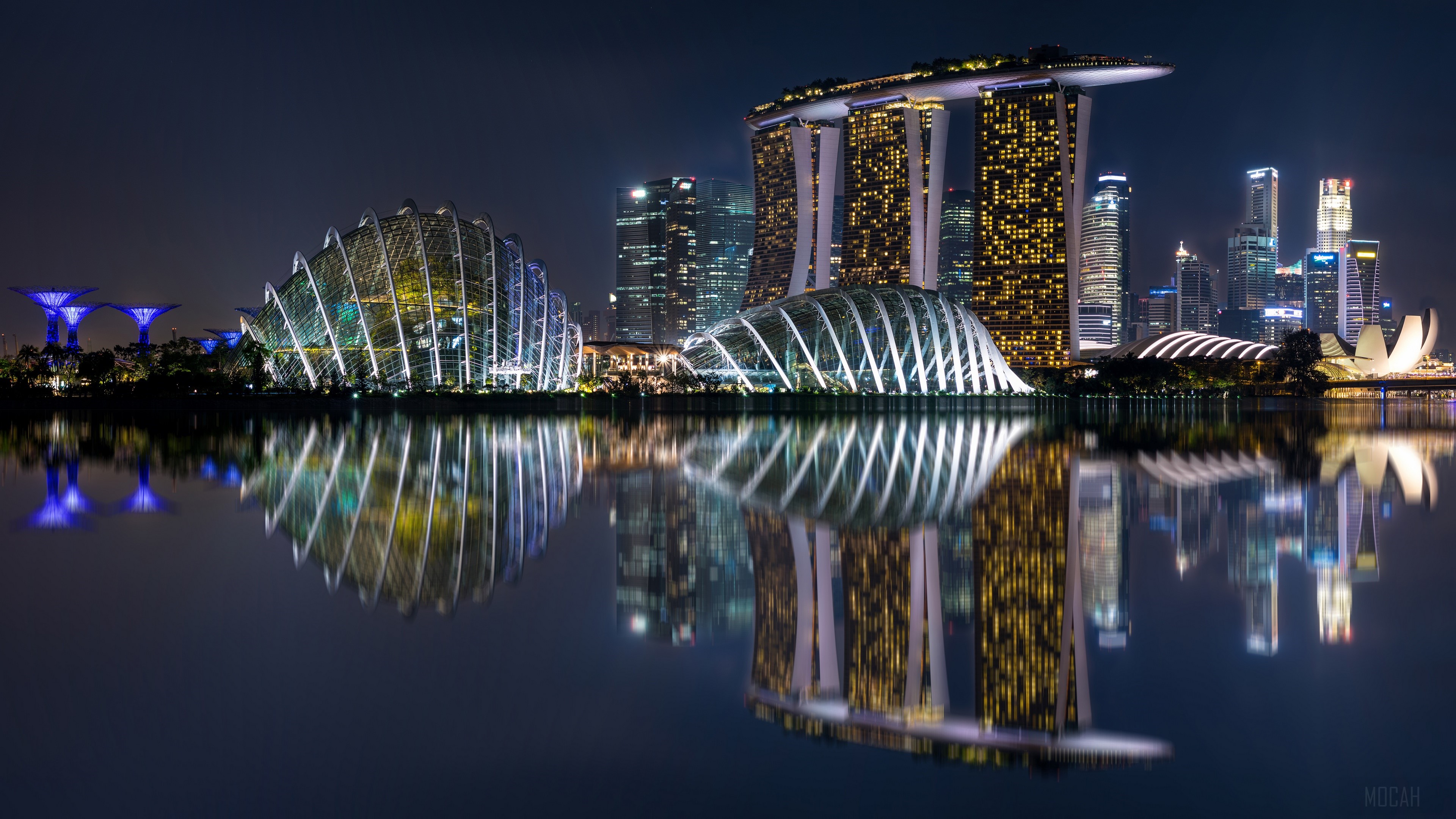 Singapore Skyline at Night with Reflections 4K HD Wallpaper