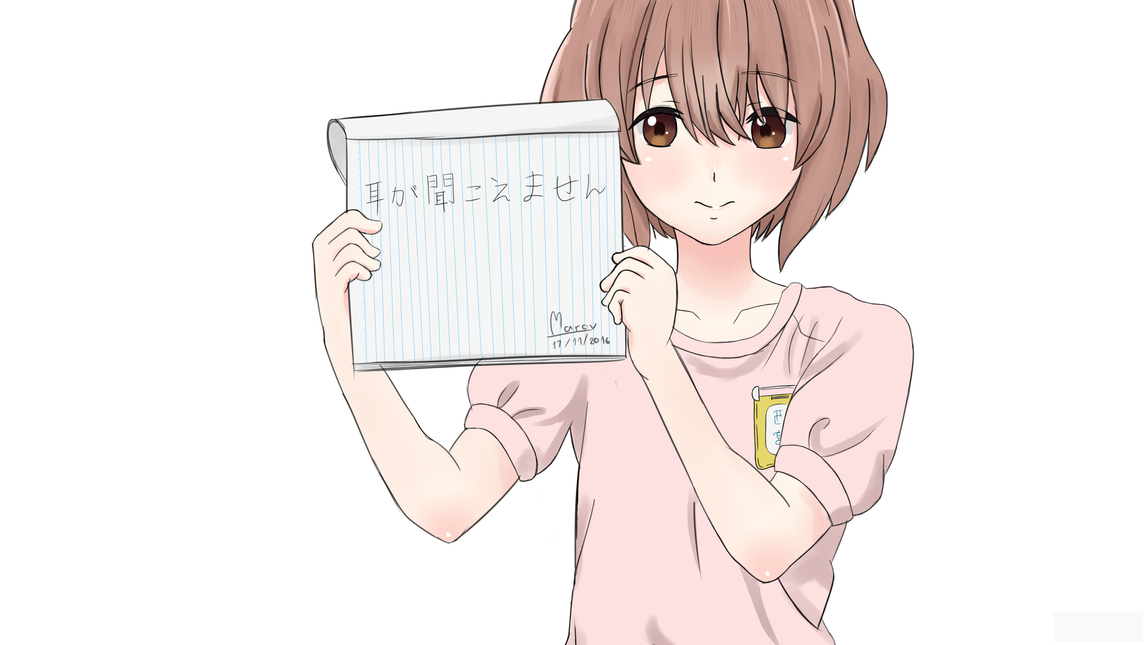 Girl holding a notebook with Japanese text HD Wallpaper