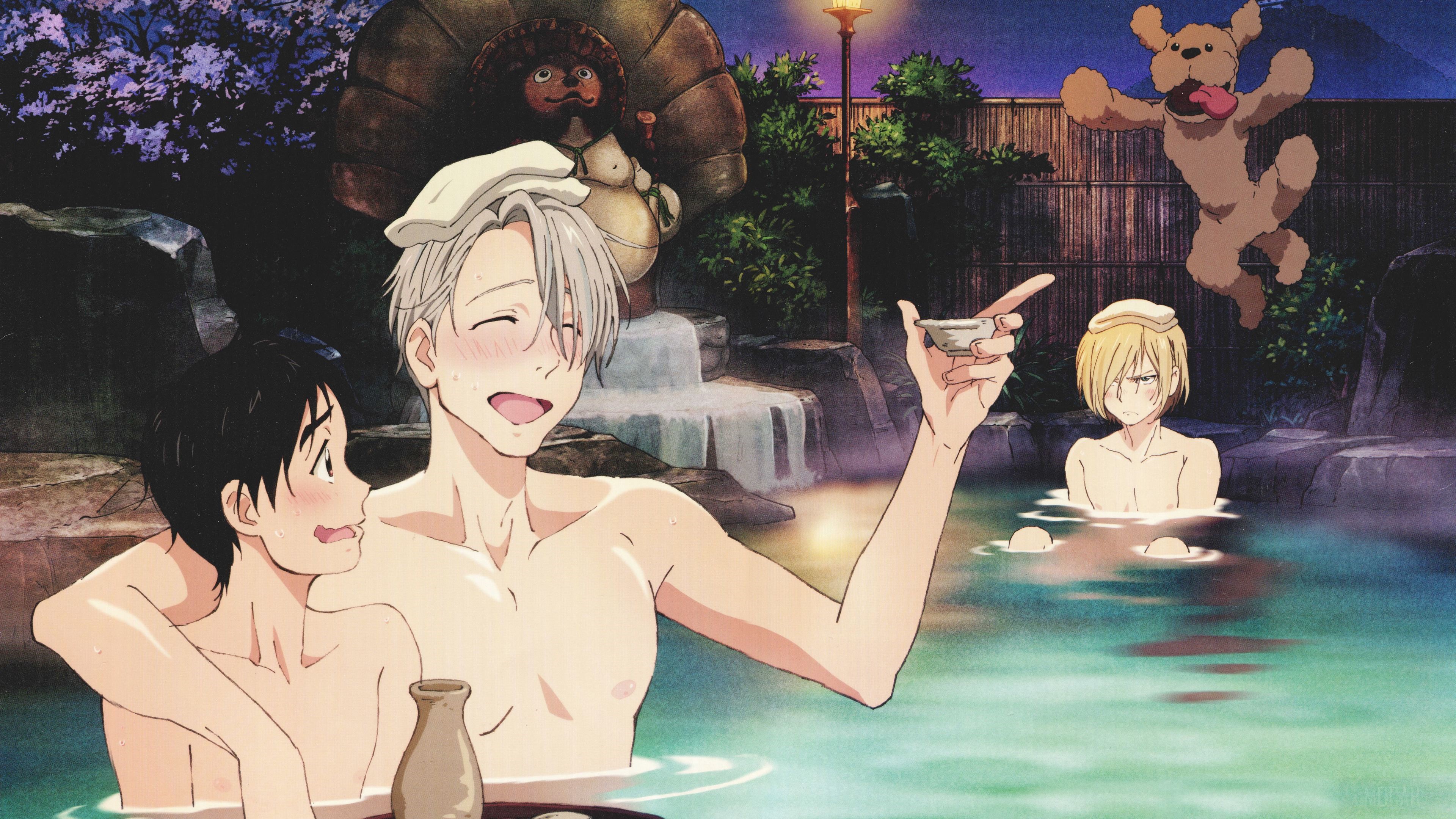 Victor Nikiforov and Yuri Katsuki from Yuri!!! on Ice in a hot spring HD Wallpaper