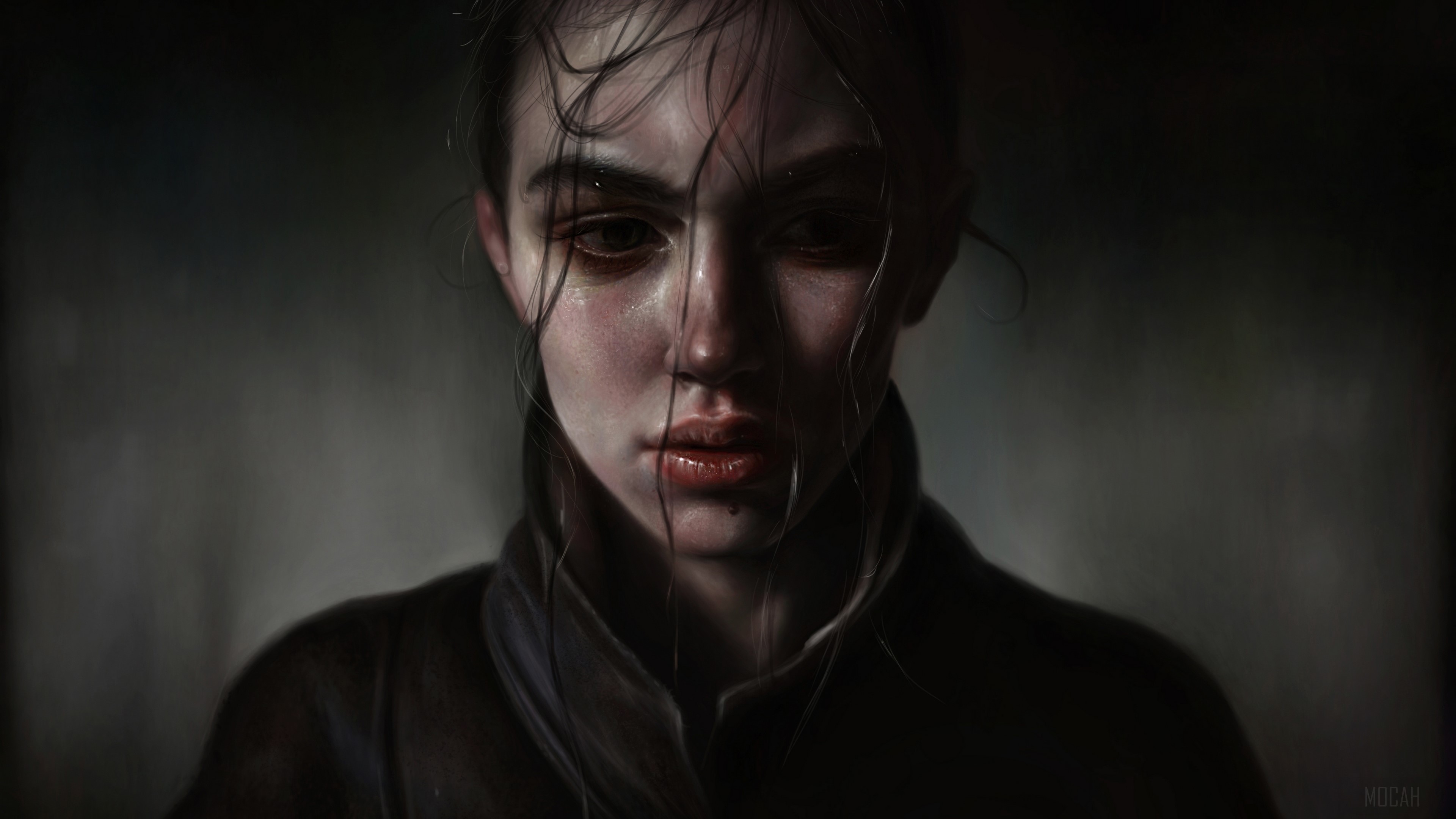 Painting of a Sad Girl 4K HD Wallpaper