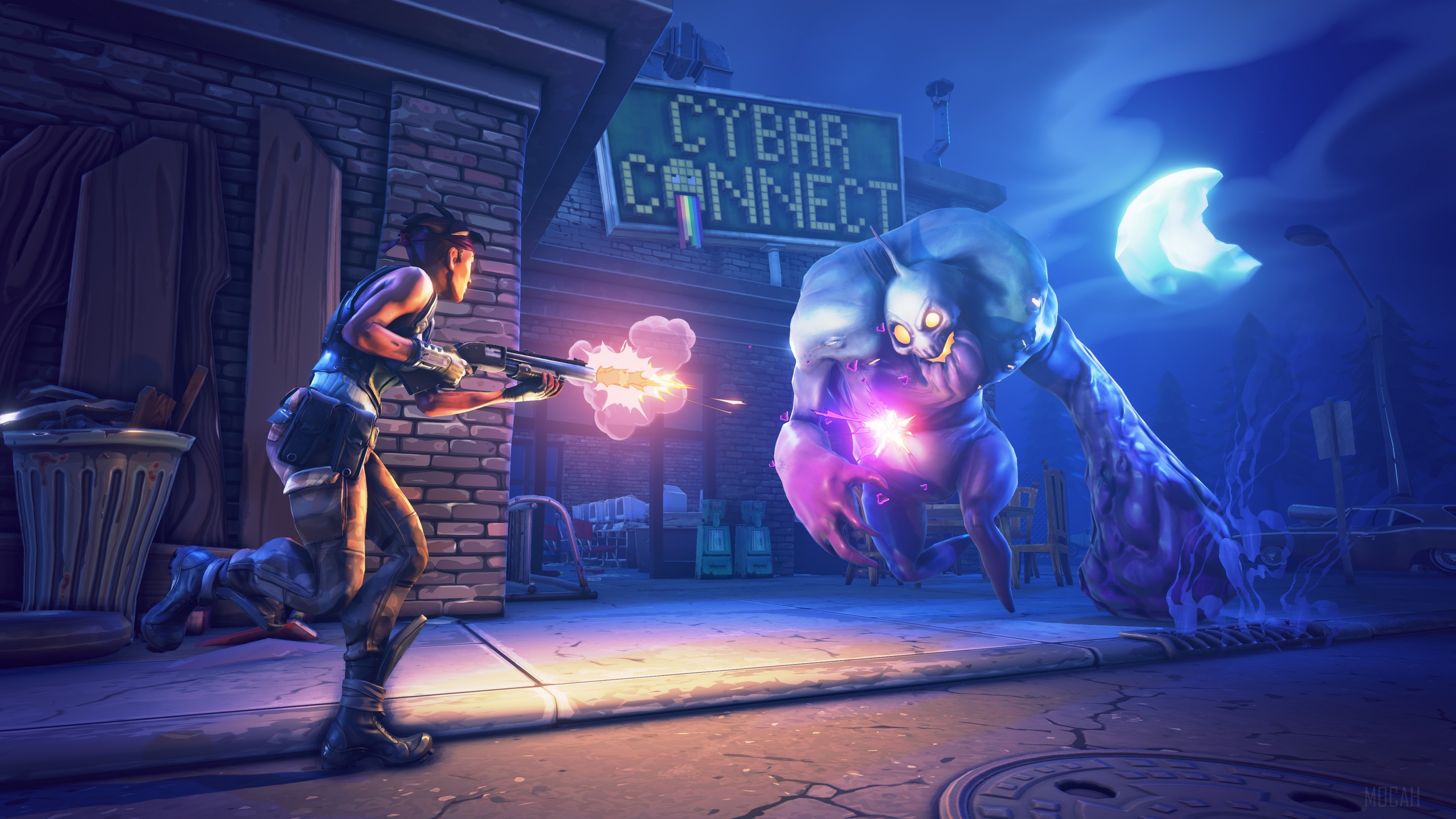 Fortnite 4K: Woman shoots monster HD Wallpaper