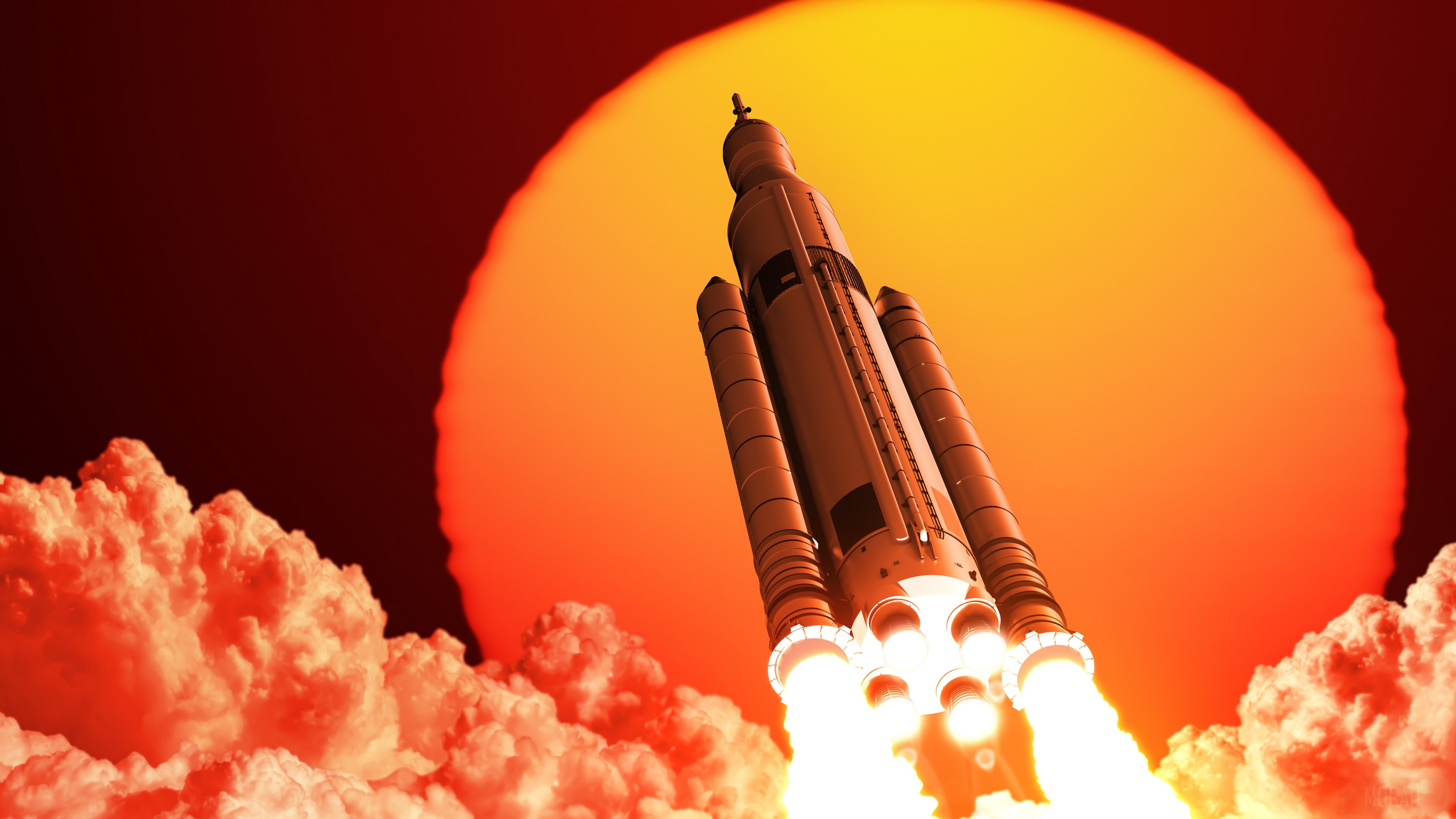 Rocket Launching into a Large Sun HD Wallpaper