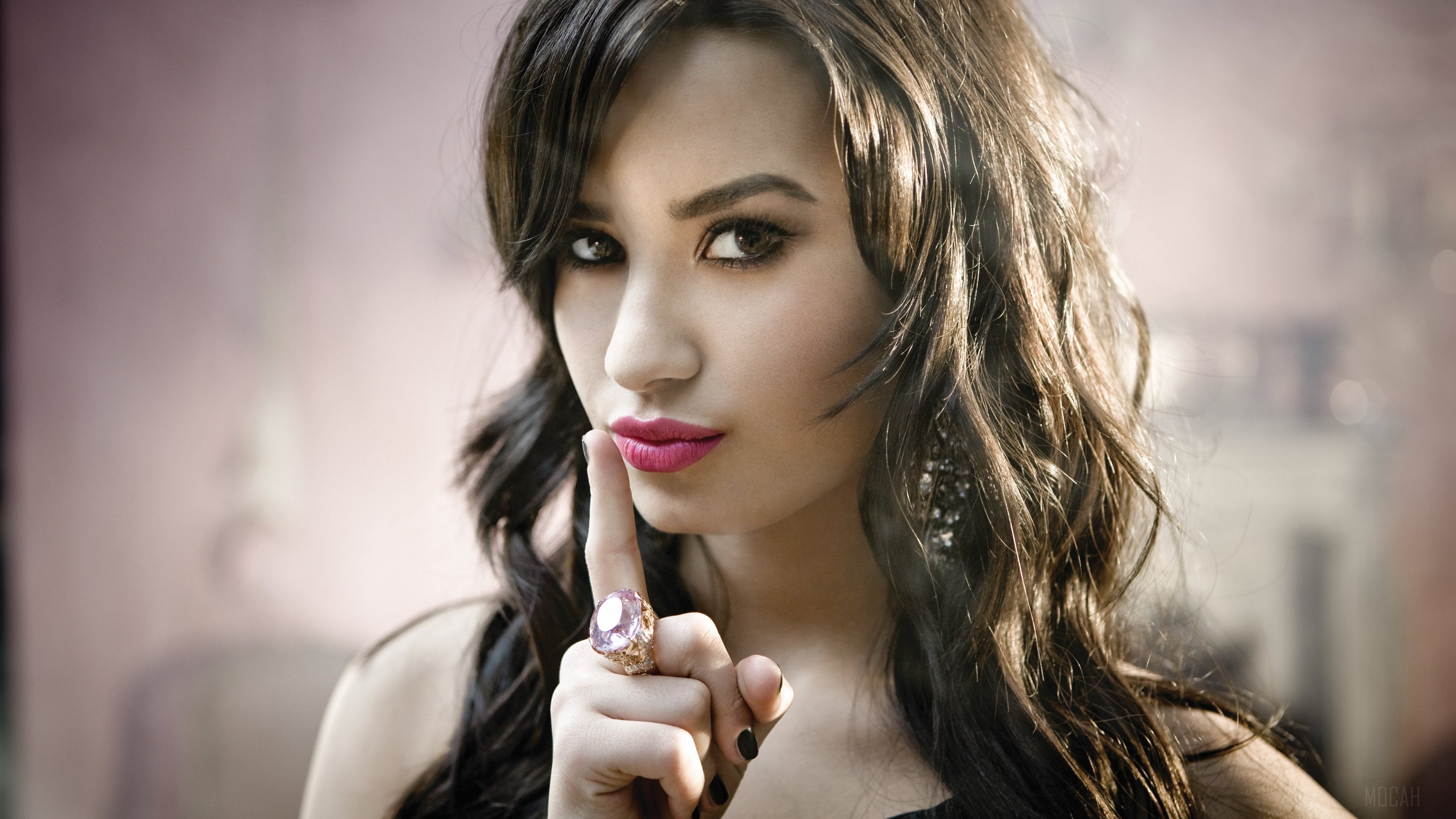 Demi Lovato with Finger on Lips 4K HD Wallpaper