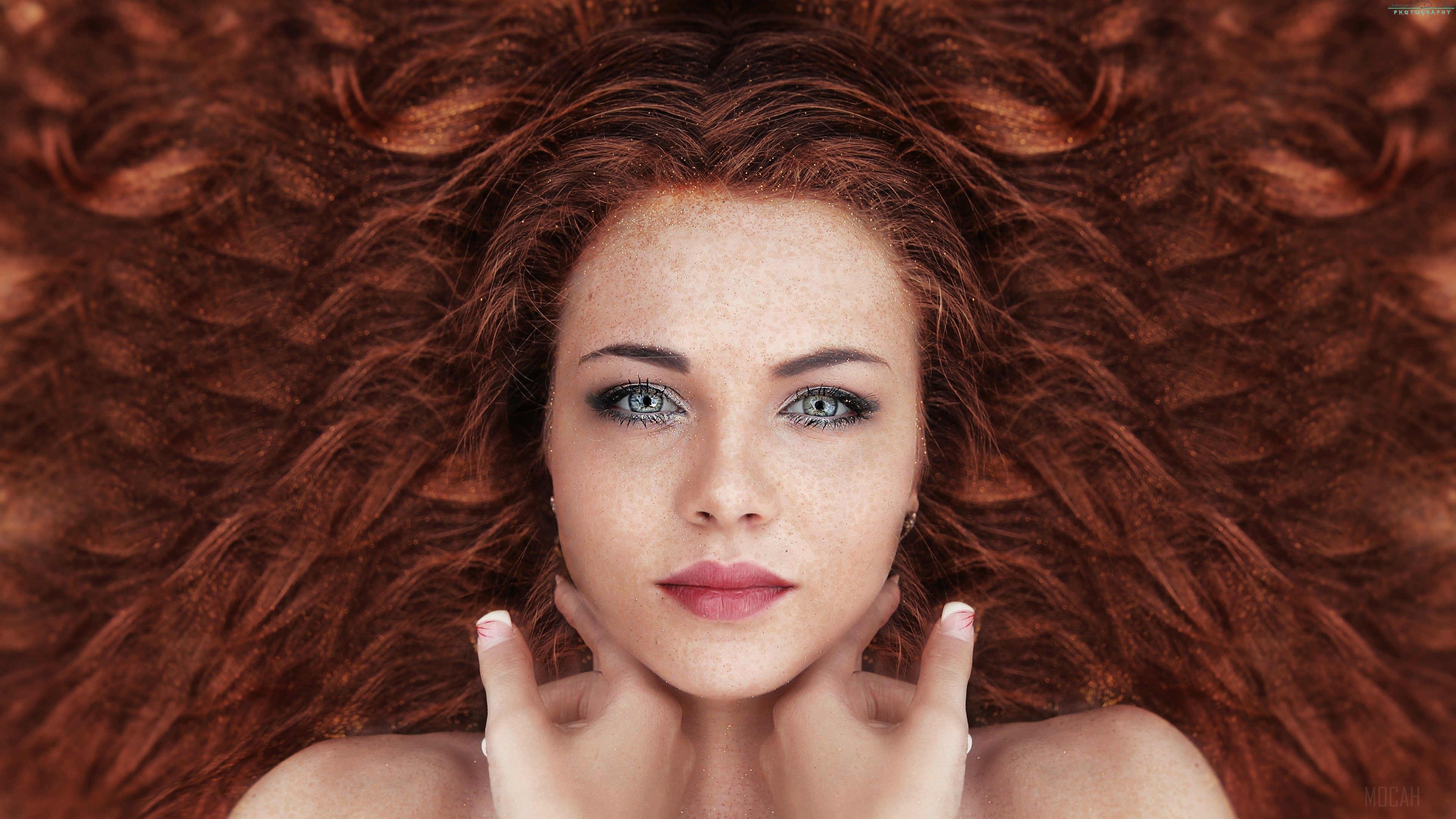 Woman with Red Hair and Blue Eyes 4K HD Wallpaper