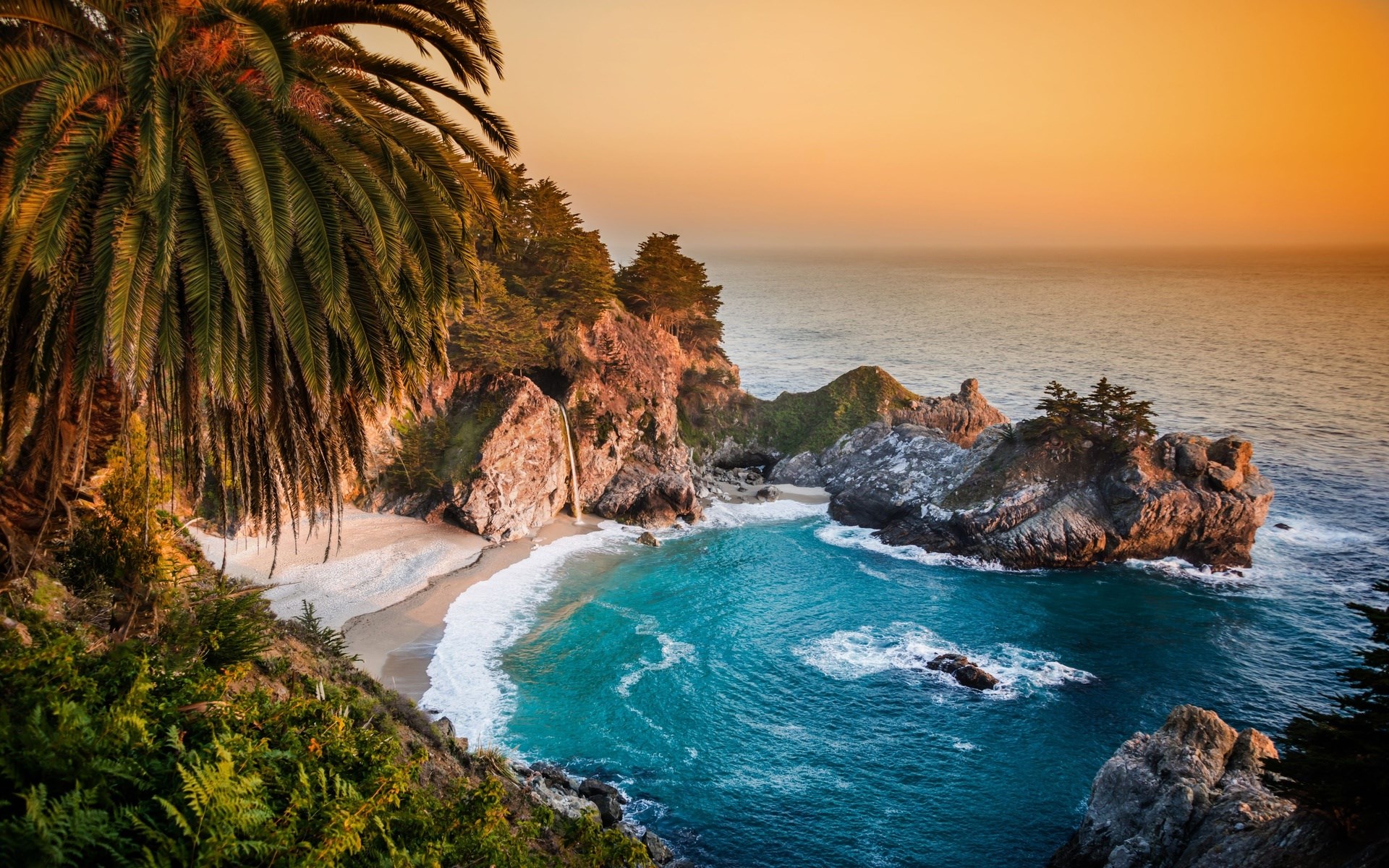 McWay Falls Big Sur California Coastline at Sunset HD Wallpaper