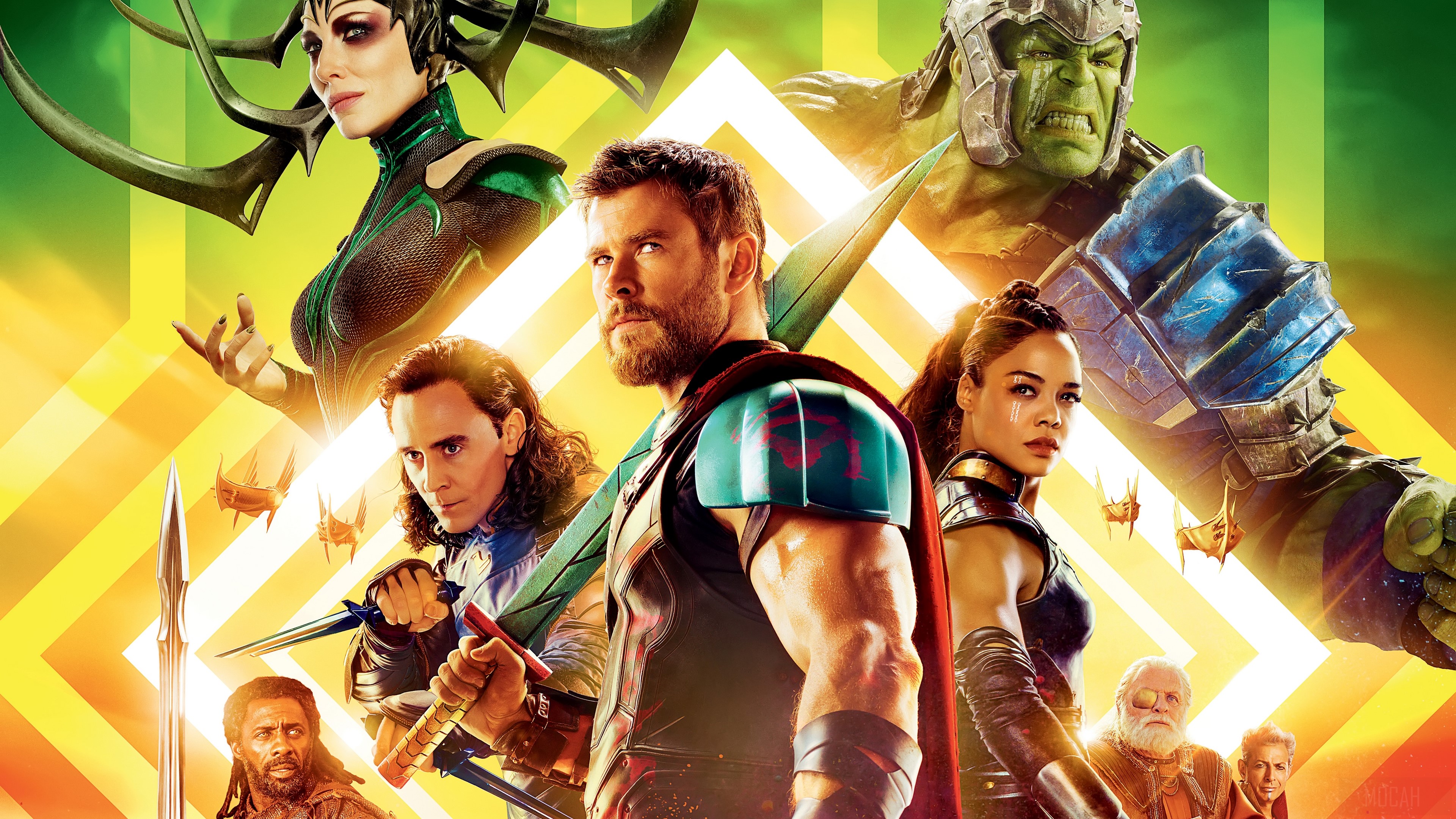 Thor Ragnarok characters: Hela, Loki, Thor, Valkyrie, Hulk, Heimdall, Odin, Grandmaster HD Wallpaper
