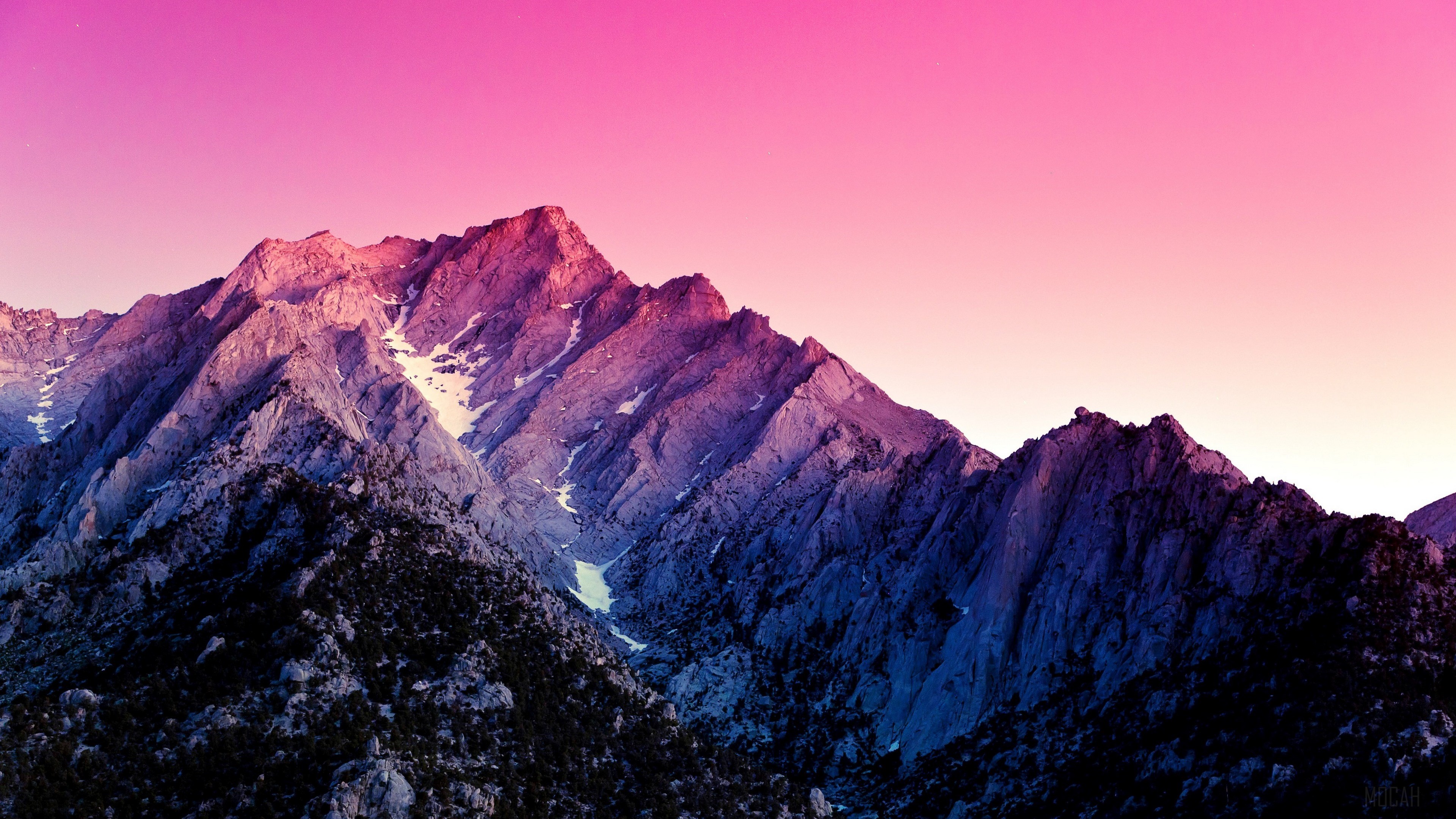 Mountain range with pink sky HD Wallpaper