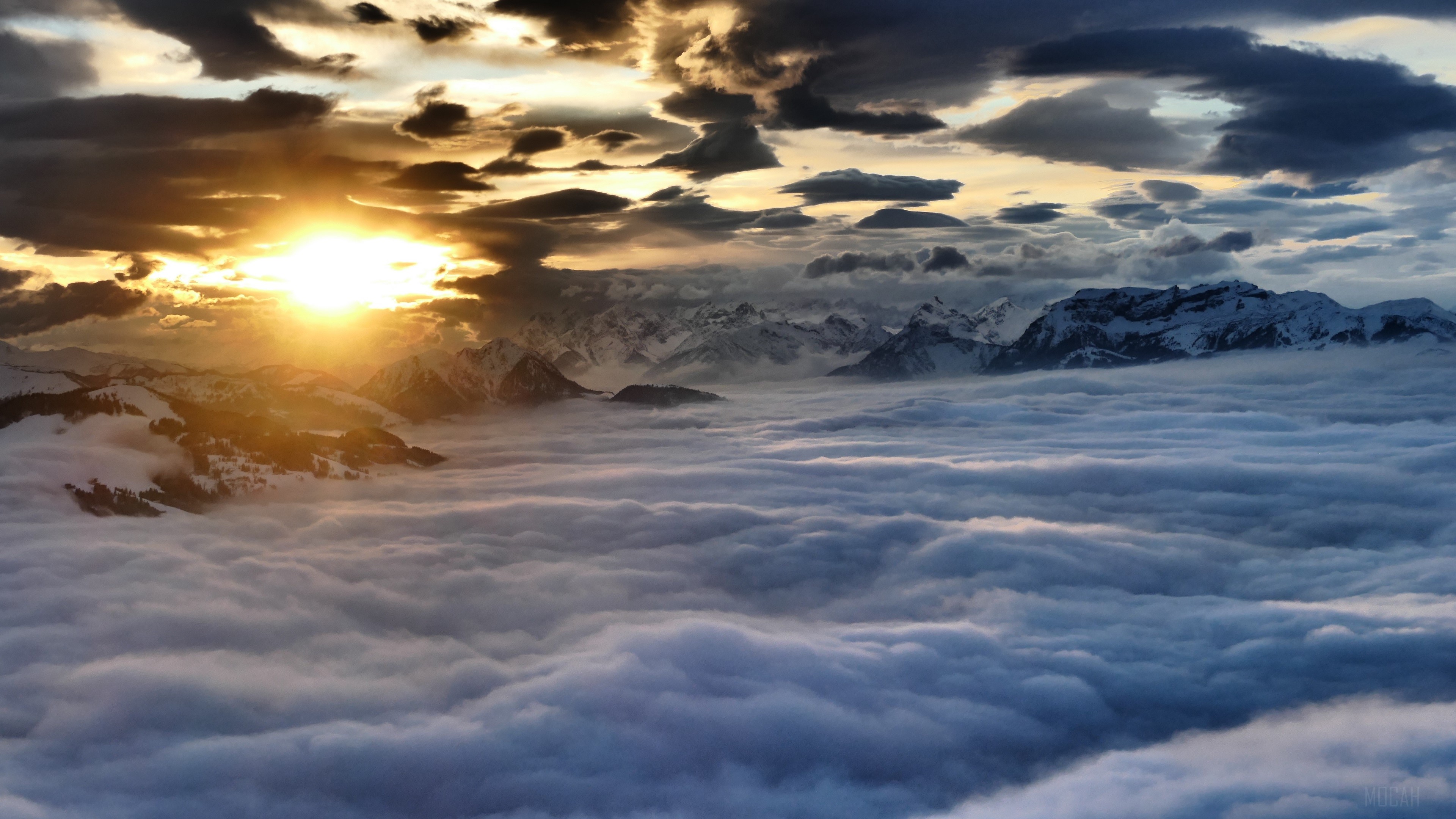 Sunset Over Austrian Mountains with Clouds 4k HD Wallpaper