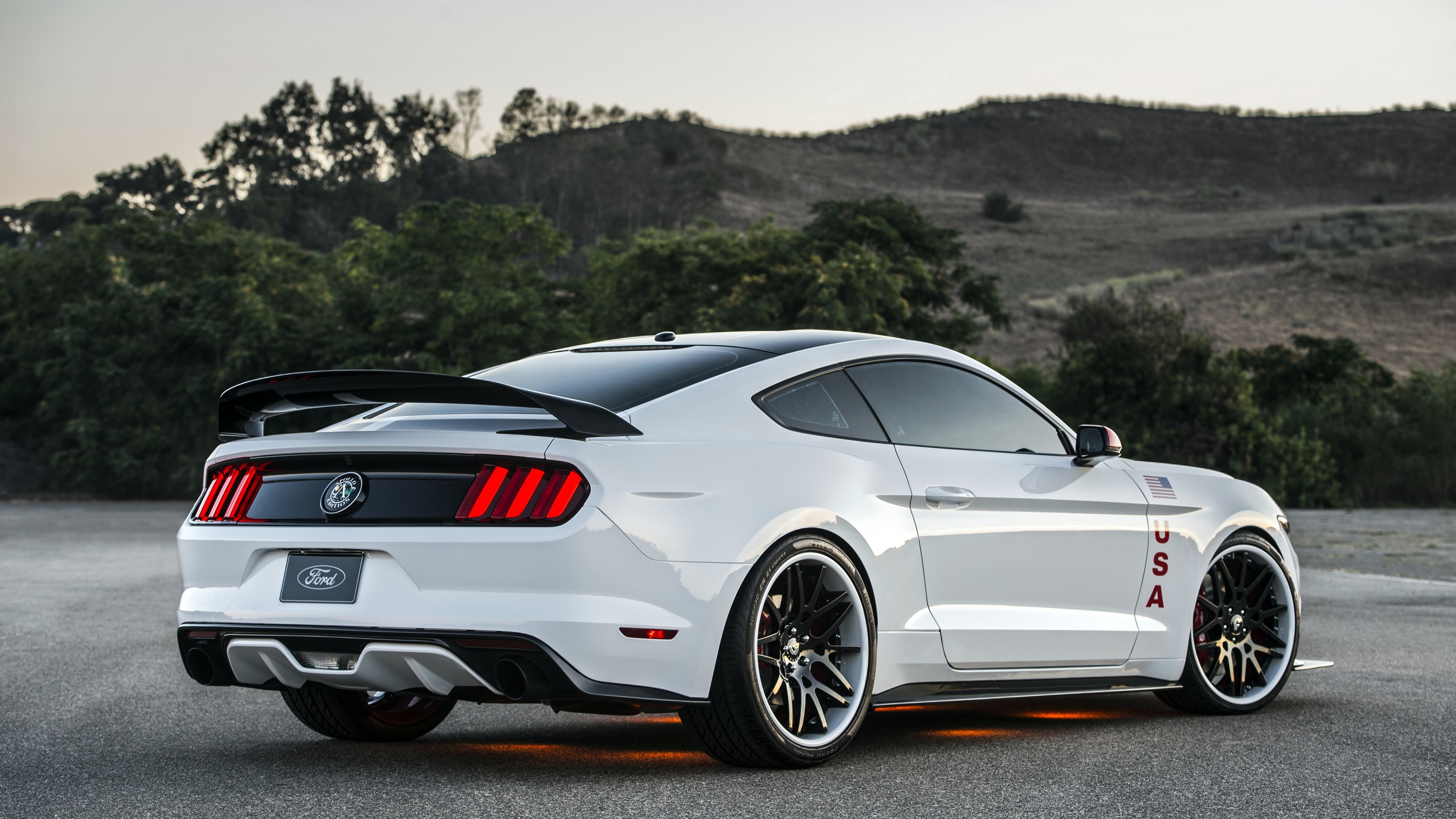 White Ford Mustang with USA Decals HD Wallpaper