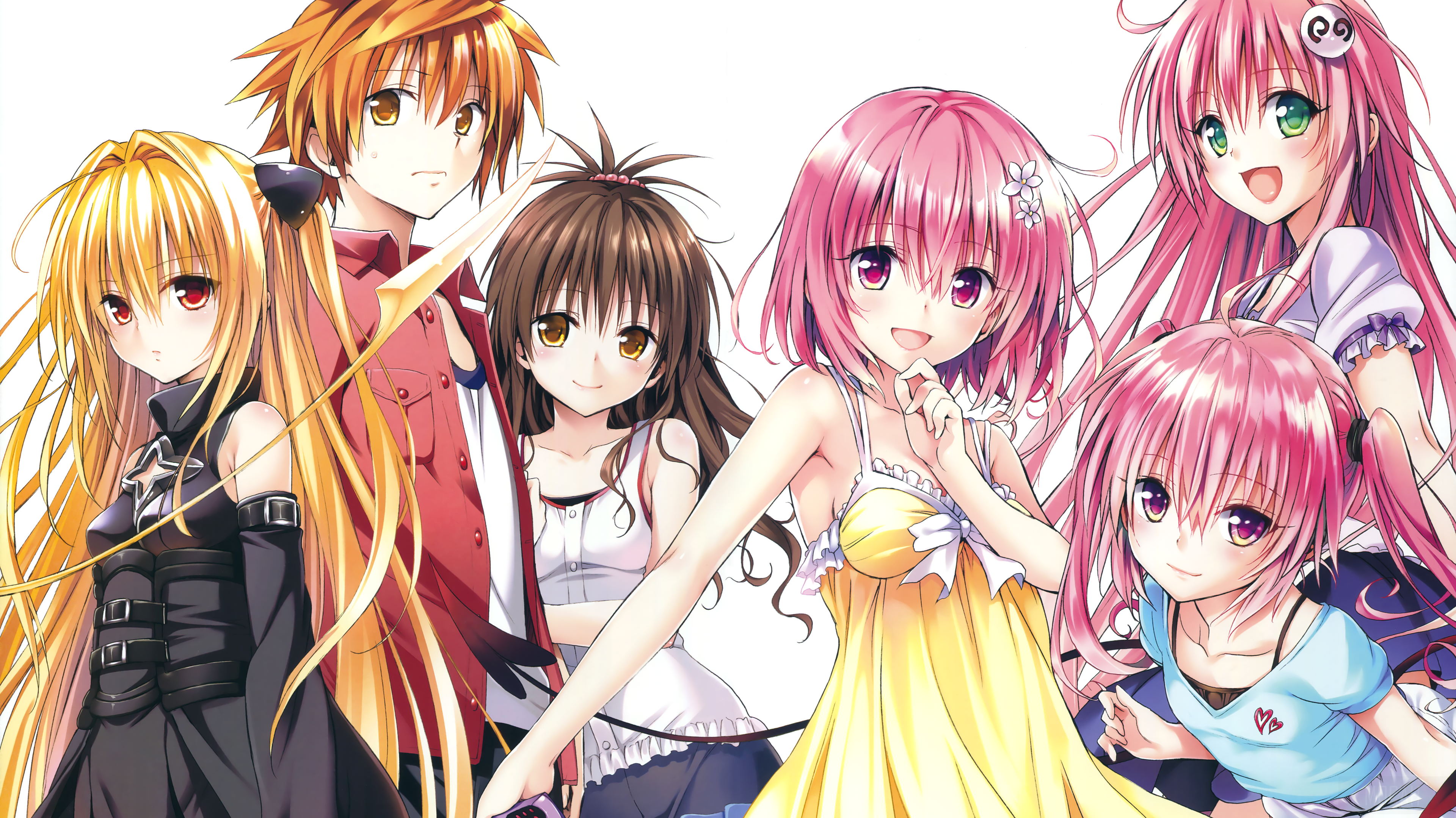 To LOVE-Ru Characters: Rito Yuuki, Golden Darkness, Lala, Mikan, Momo, Nana HD Wallpaper