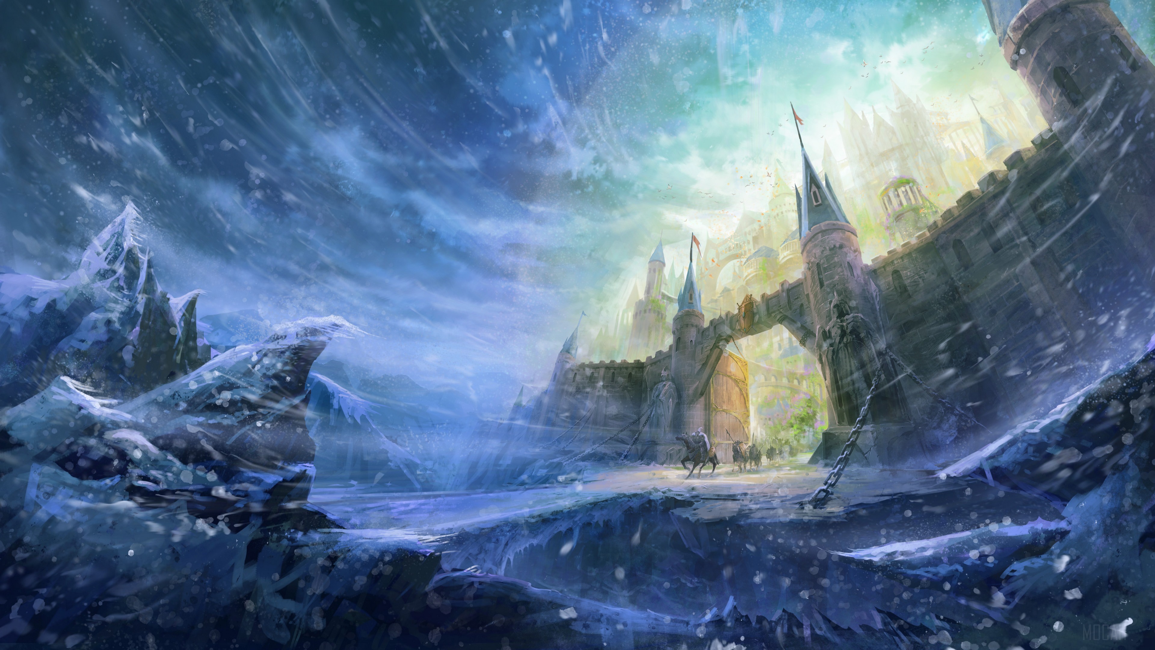 Fantasy castle in a frozen landscape HD Wallpaper