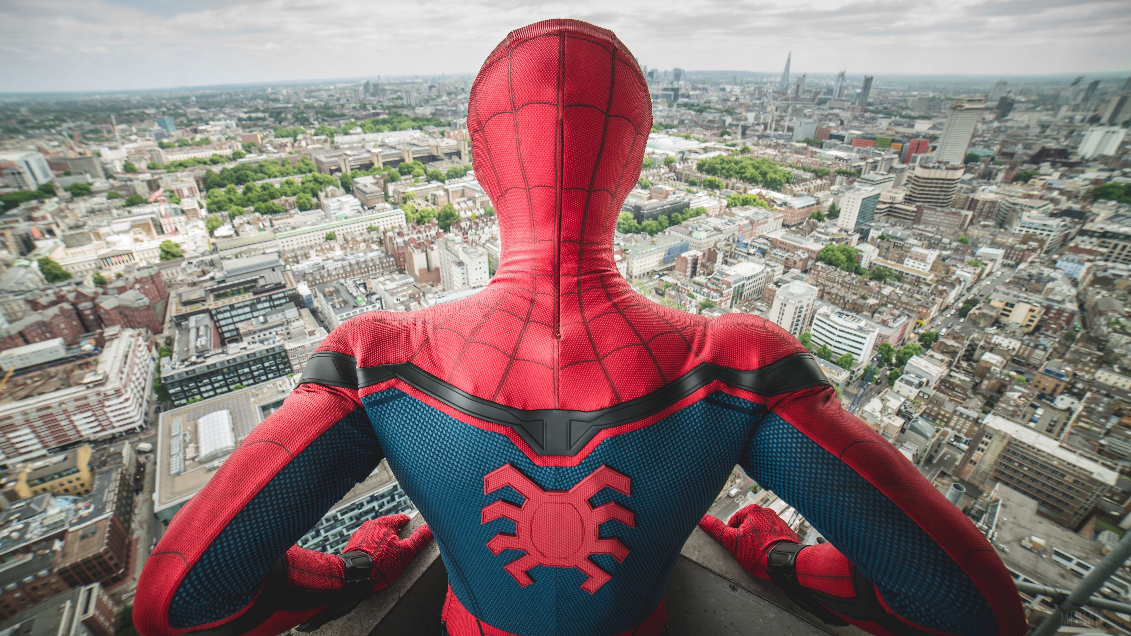 Spider-Man from Marvel Cinematic Universe overlooking London 4K HD Wallpaper