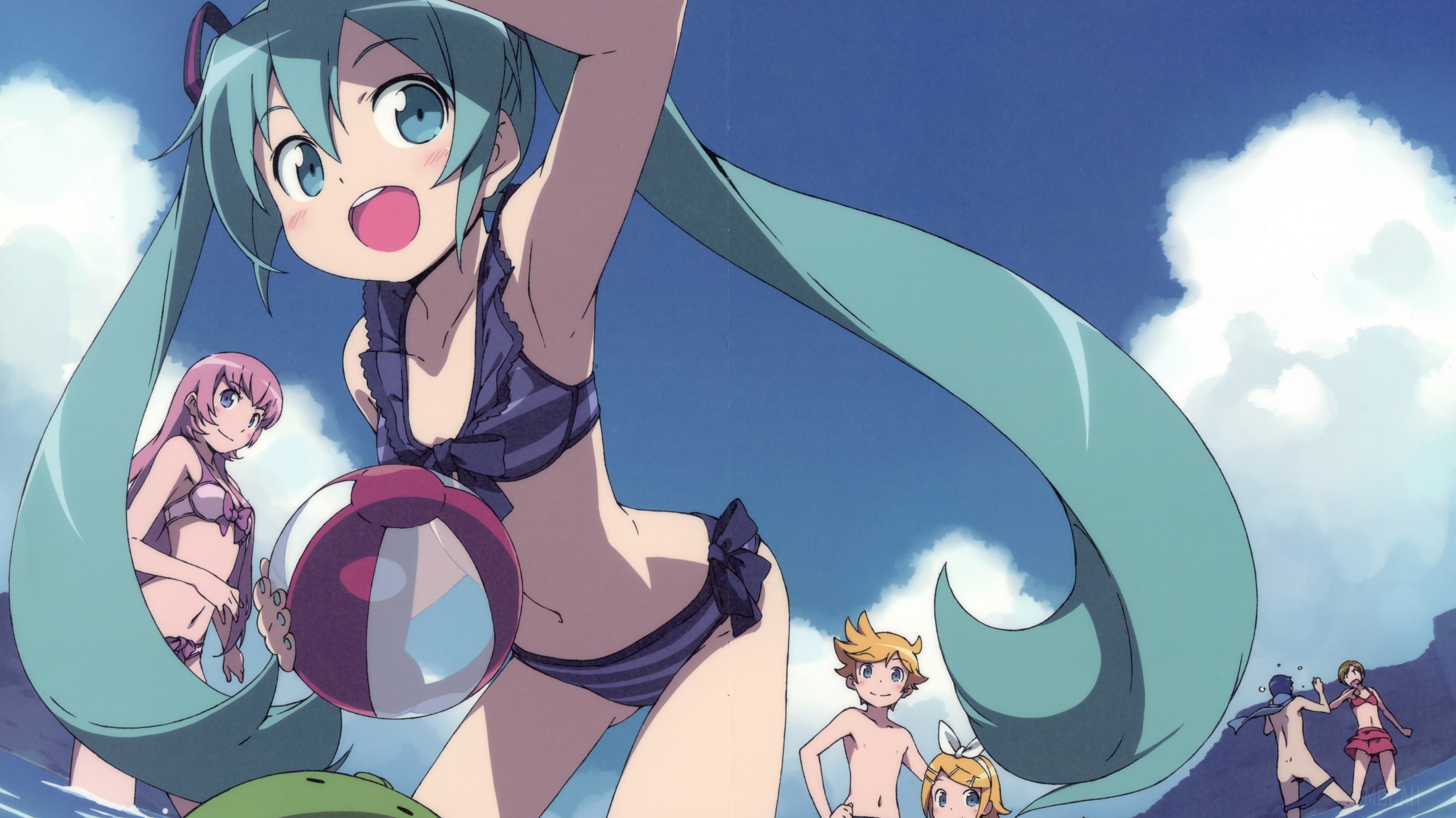 Hatsune Miku and Friends at the Beach 4K HD Wallpaper