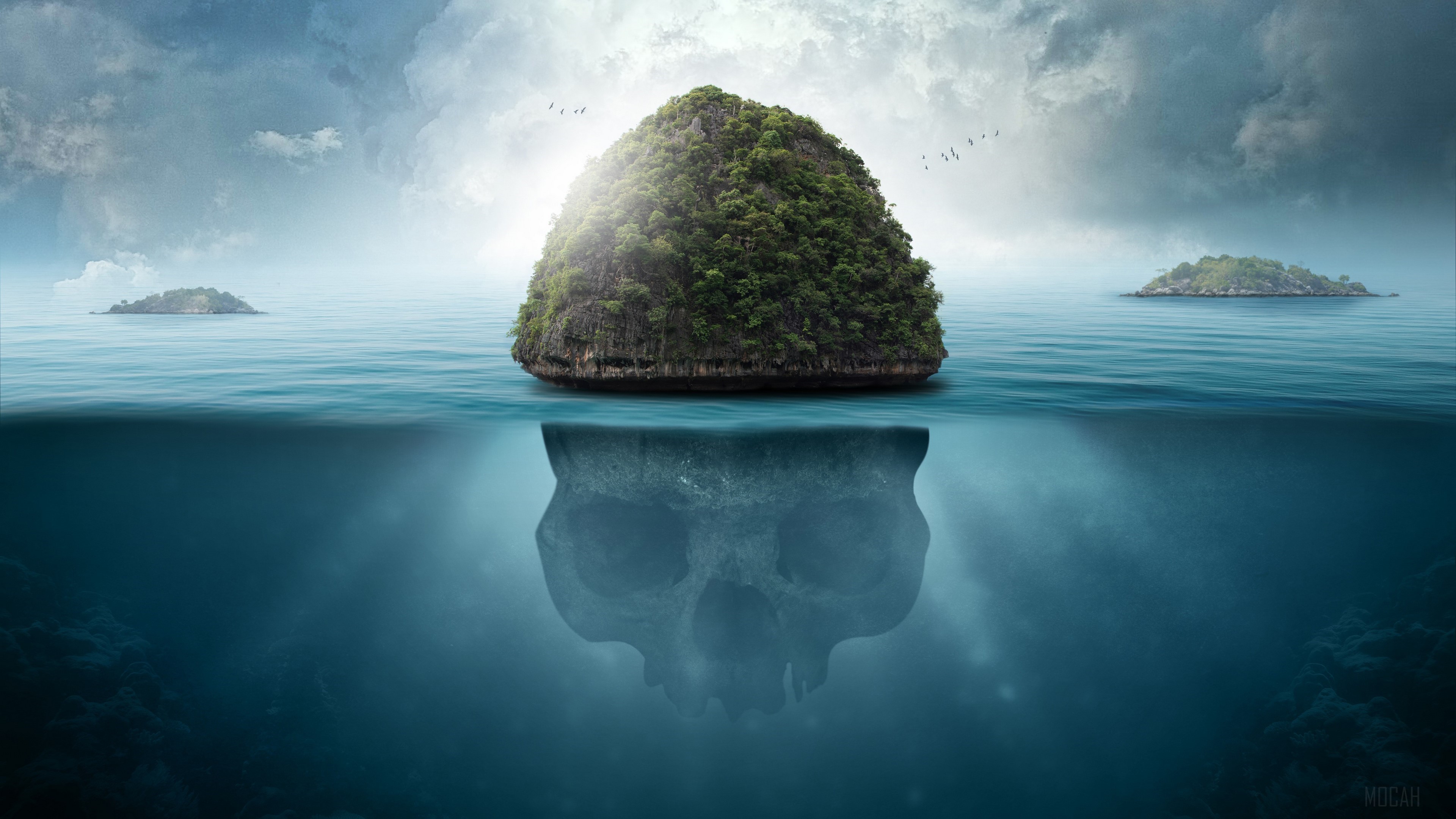 Island with Skull Iceberg in Water 4K HD Wallpaper