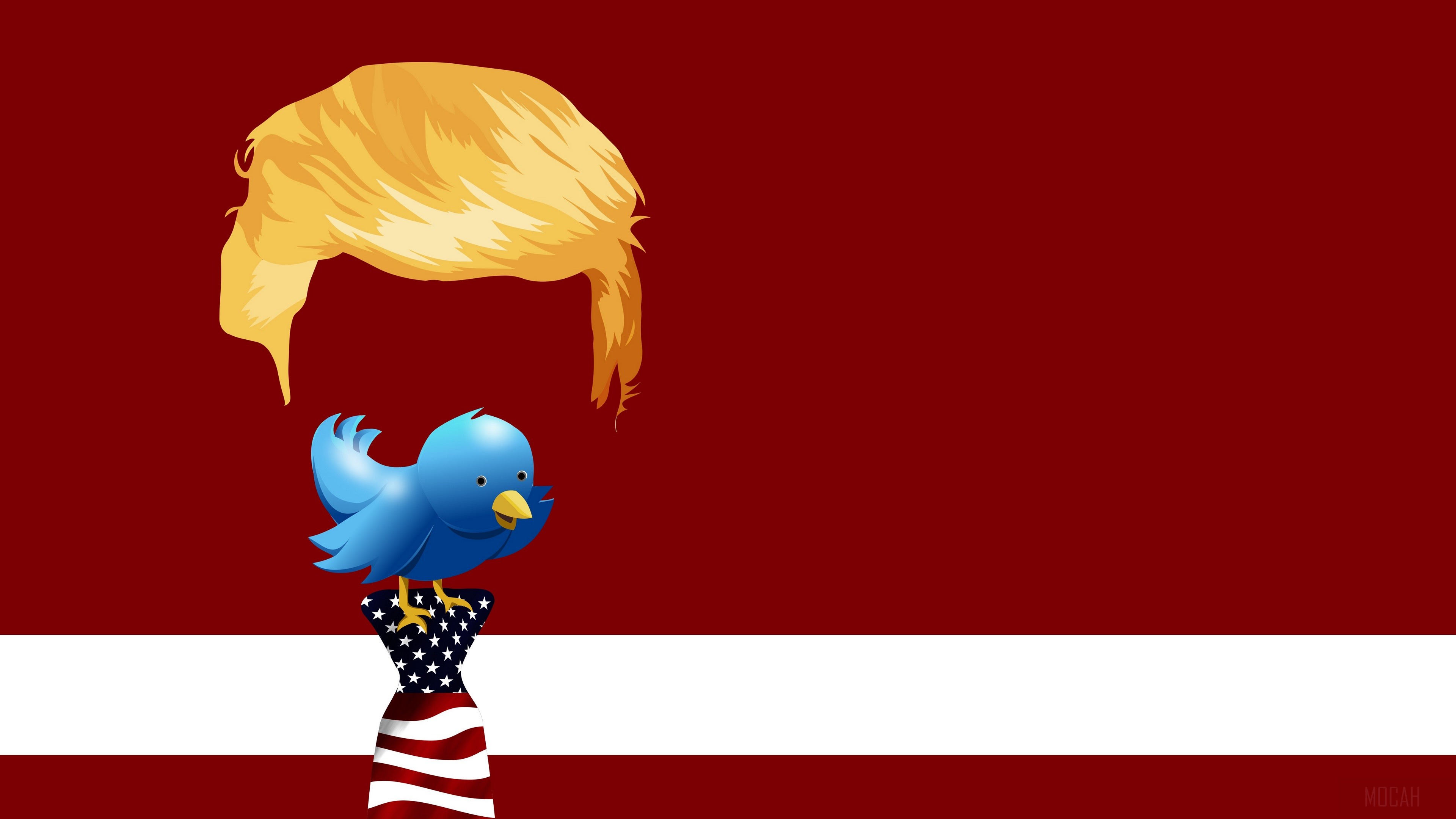 Donald Trump's hair and Twitter bird on American tie HD Wallpaper