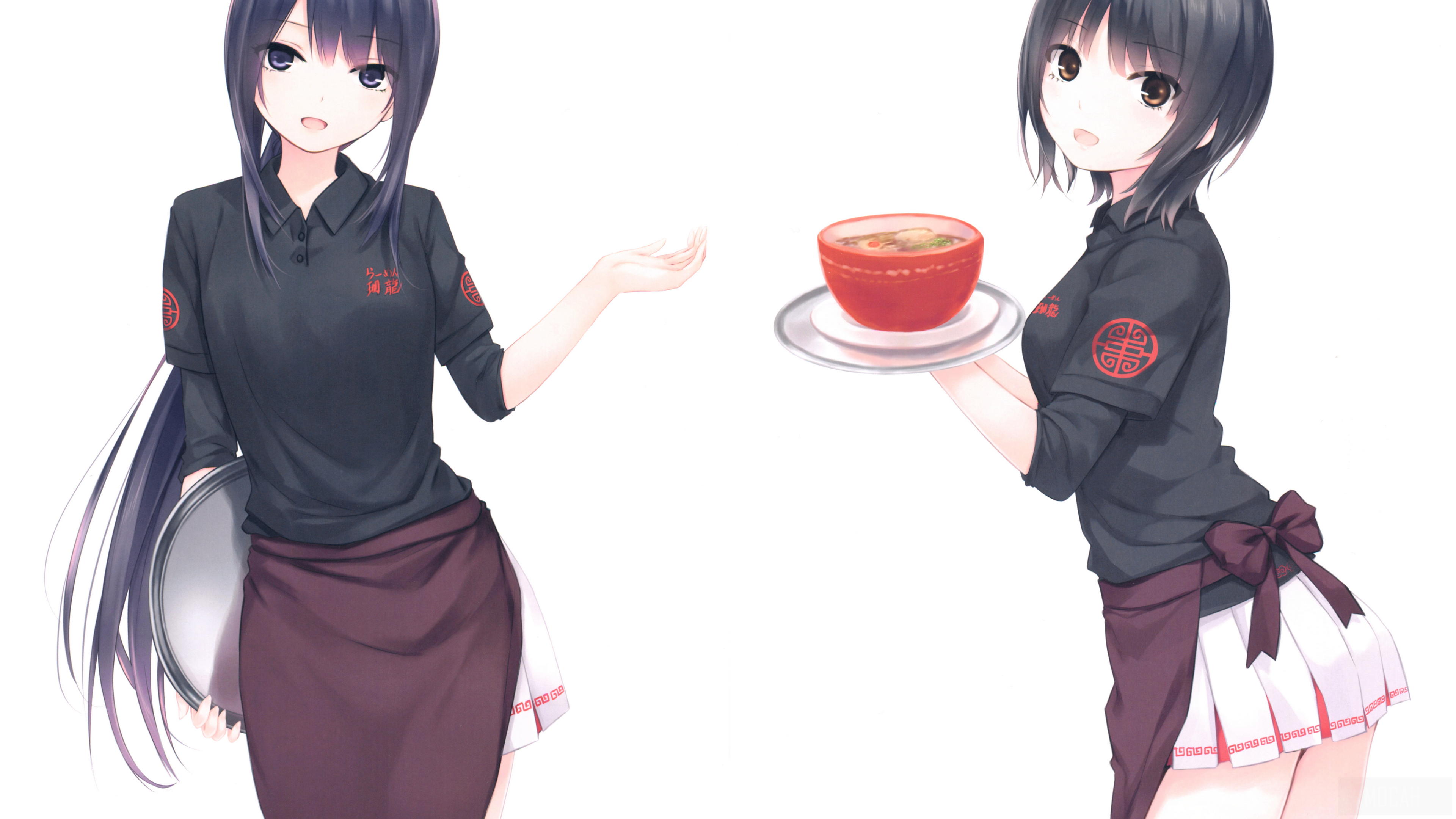 Two anime waitresses serving food HD Wallpaper