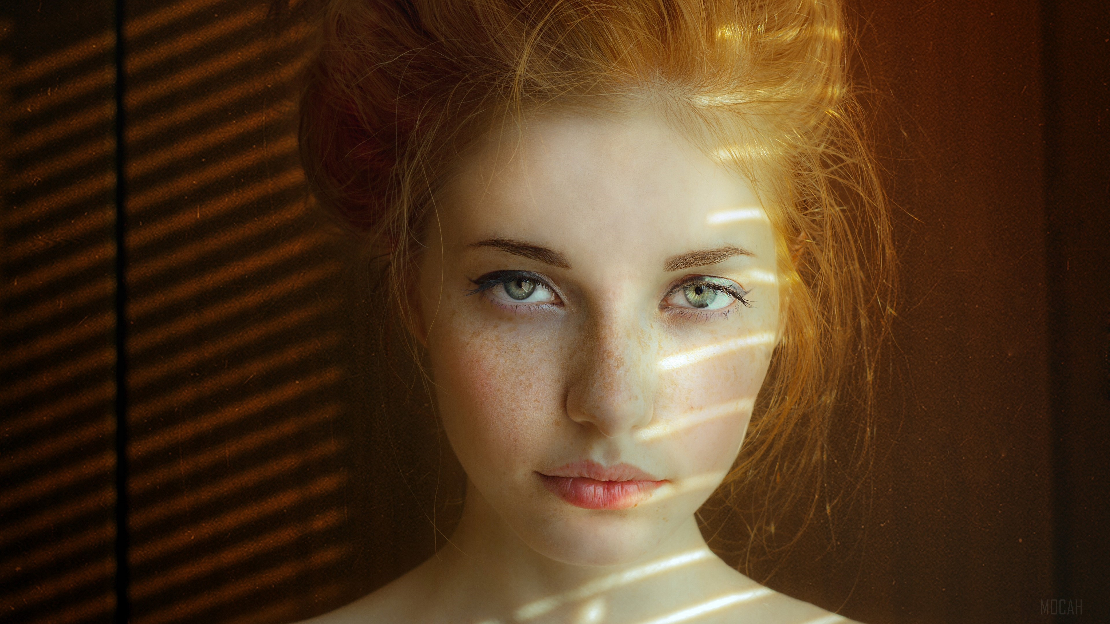 Woman with red hair and freckles HD Wallpaper