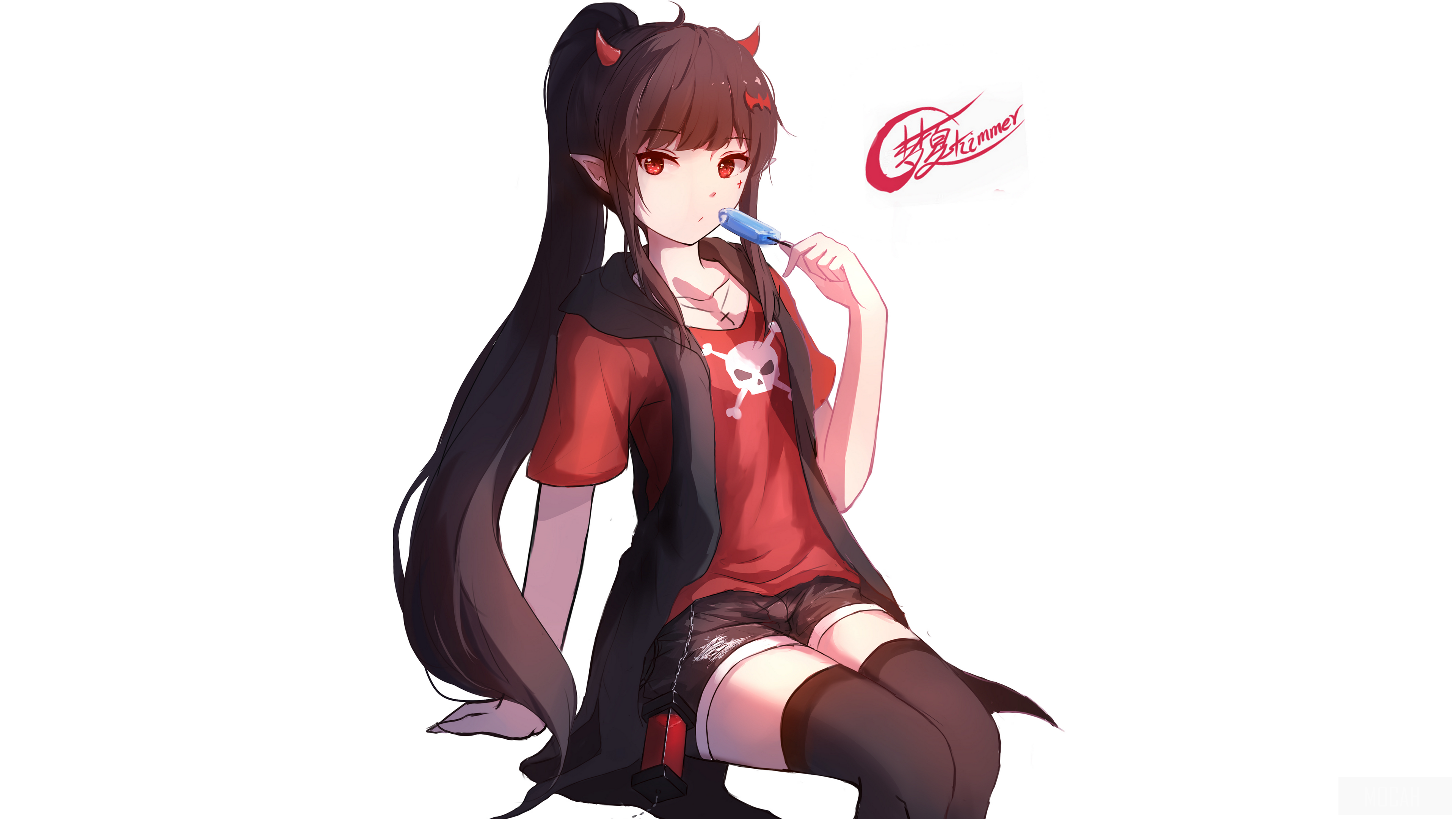 Black Hair Girl Ice Cream Long Hair Ponytail HD Wallpaper