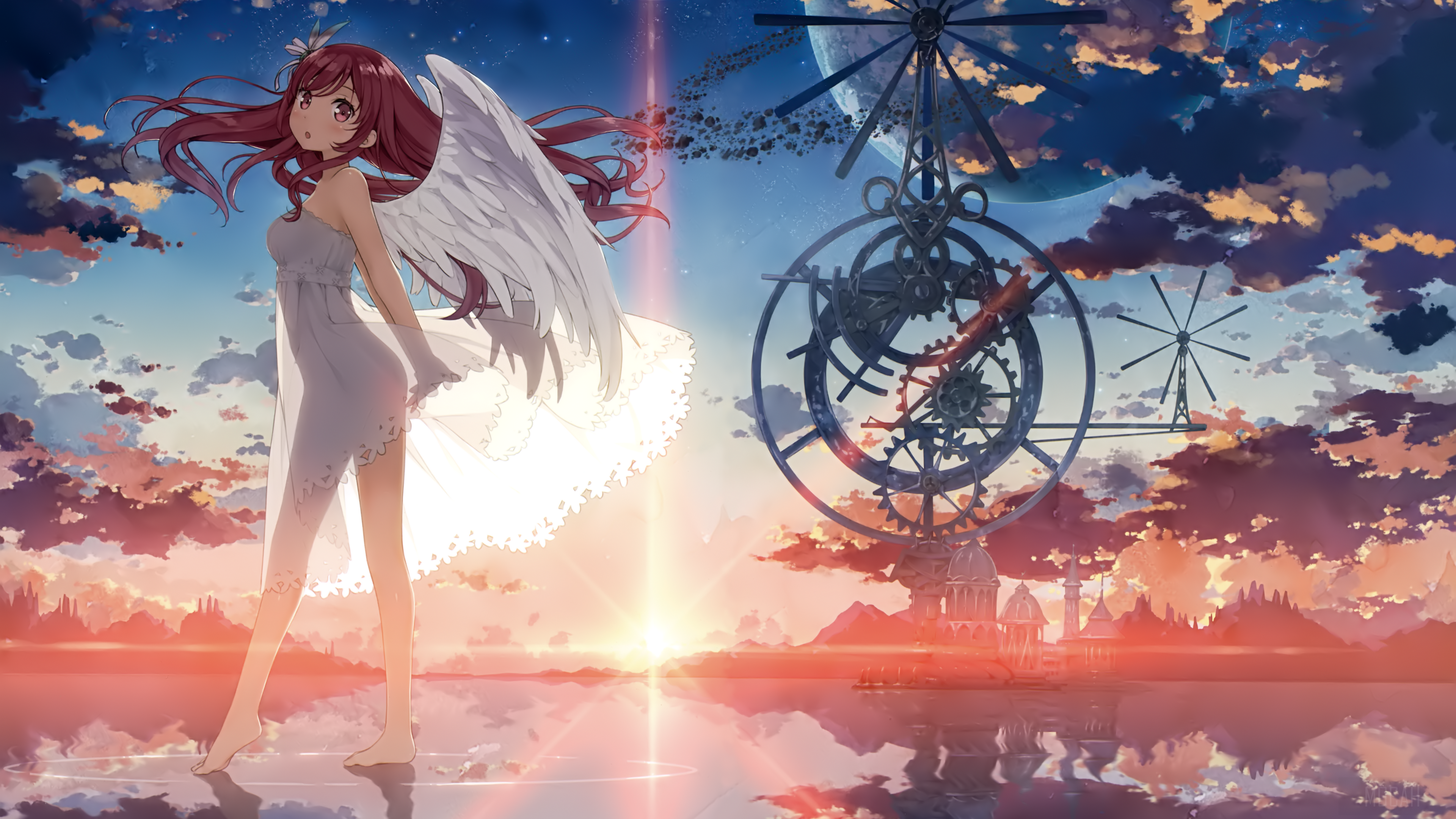 Girl with Wings in a Steampunk World 4K HD Wallpaper