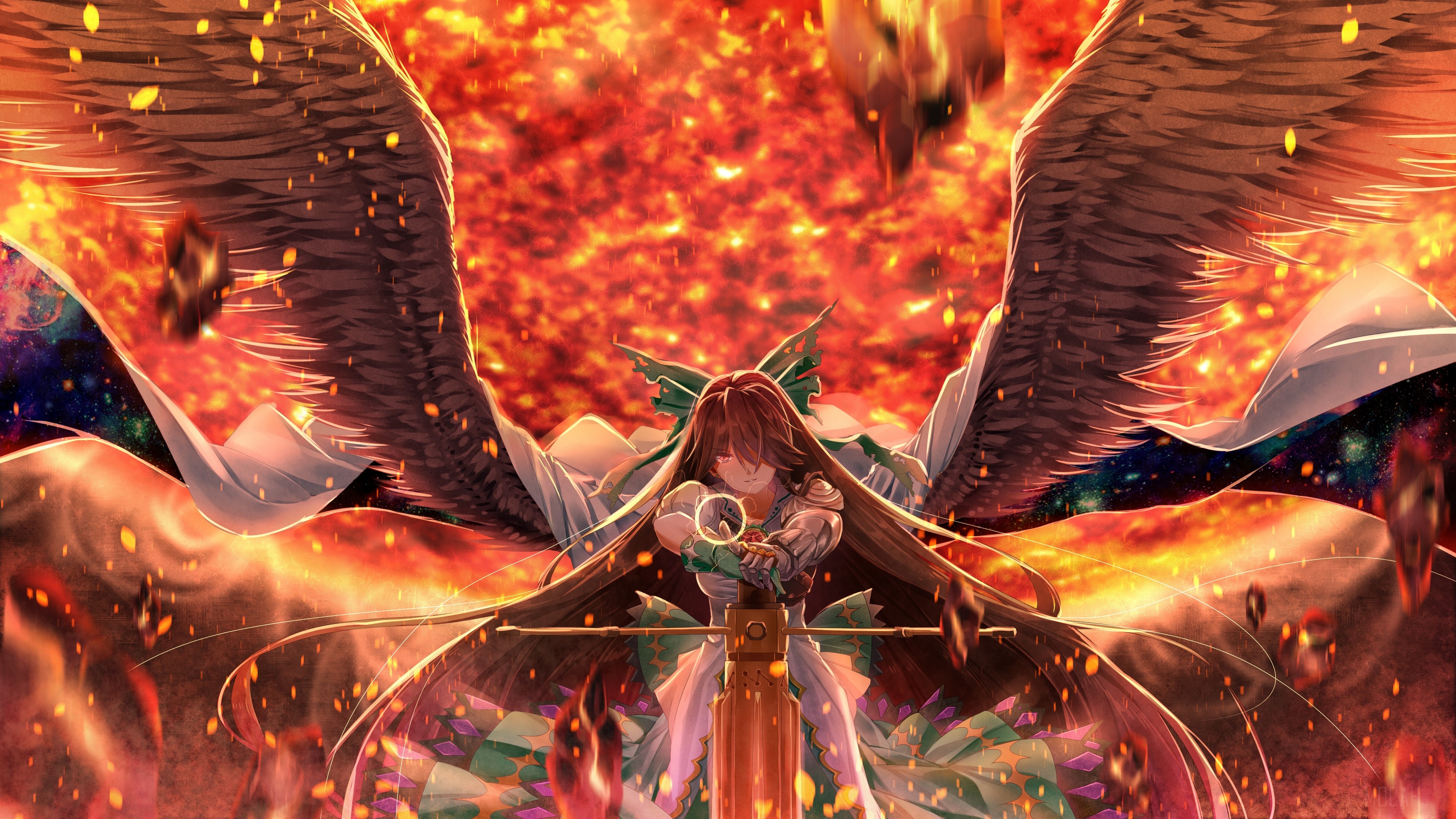 Utsuho Reiuji from Touhou Project 4K HD Wallpaper
