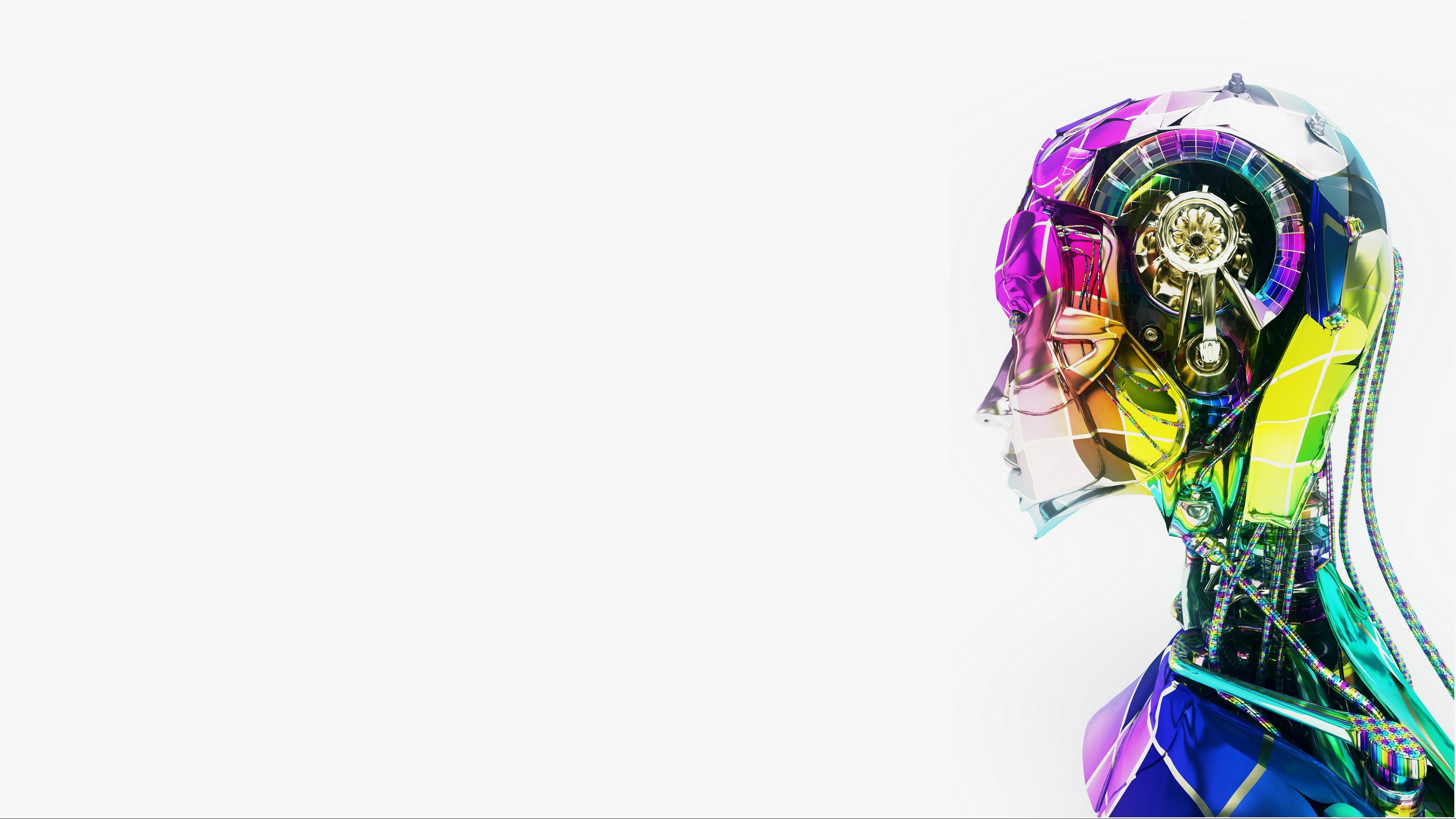 Robot head with colorful metallic plating HD Wallpaper
