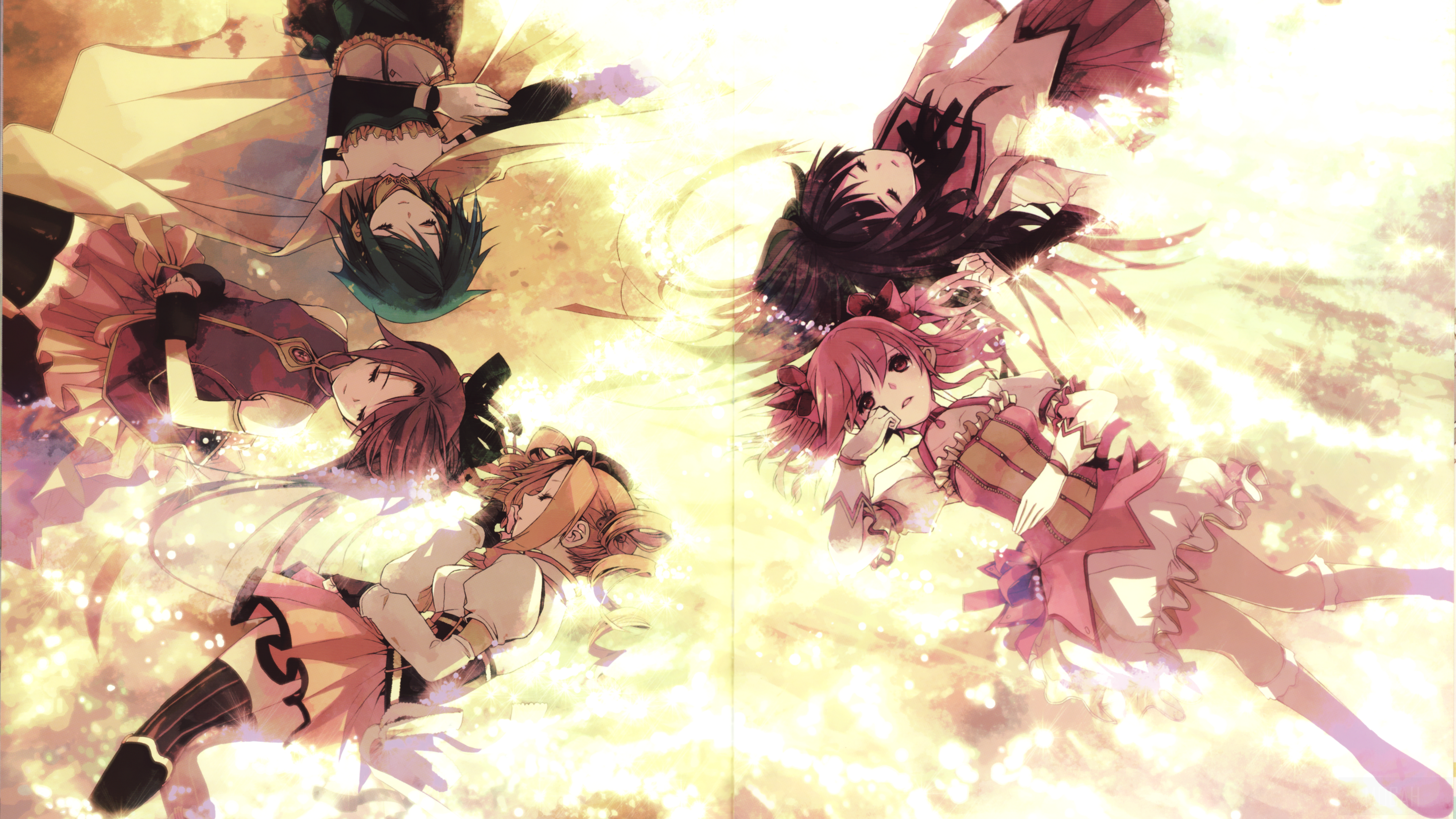 Madoka Magica characters lying down in a field 4K HD Wallpaper