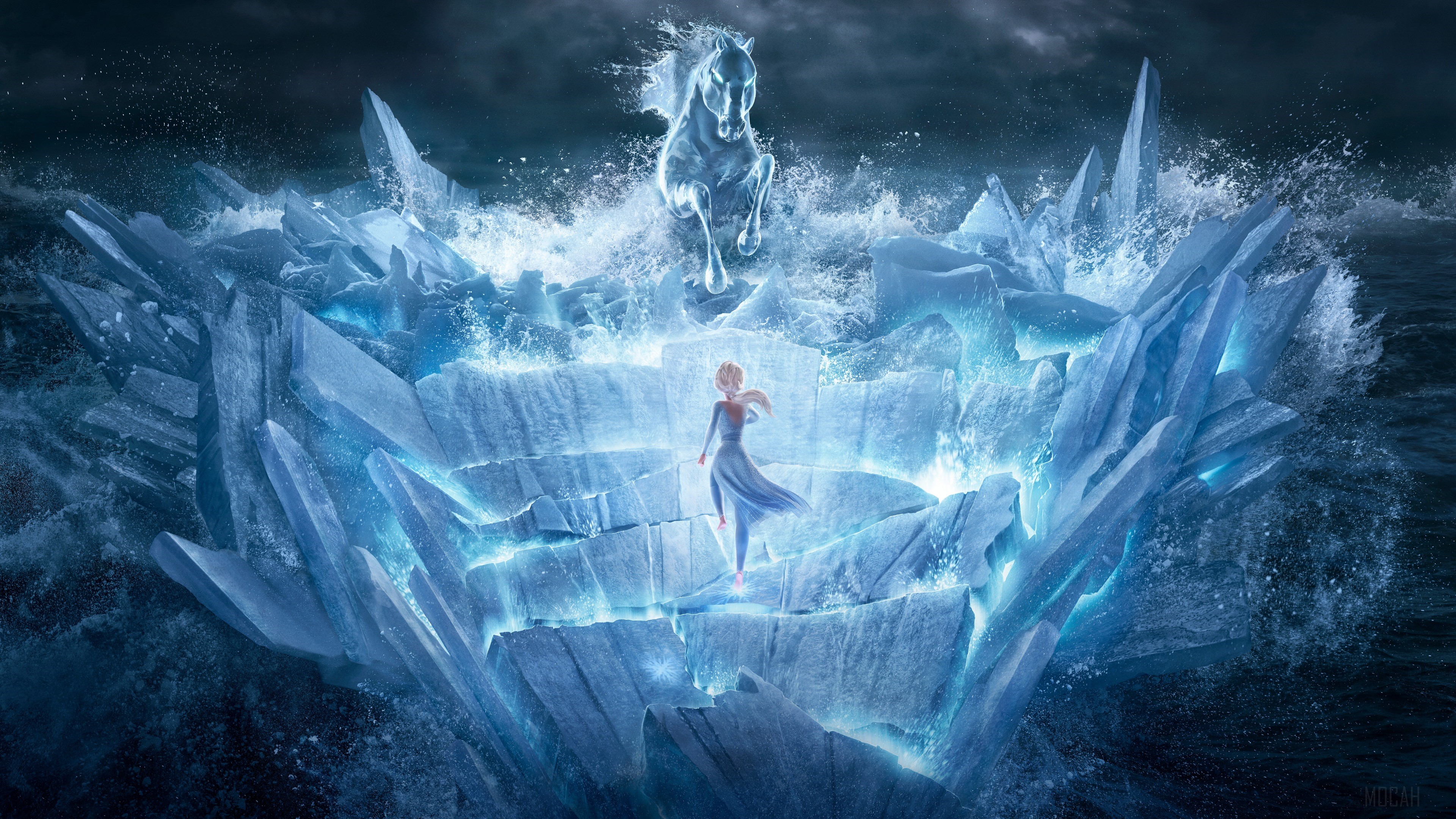 Elsa from Frozen 2 with ice horse HD Wallpaper