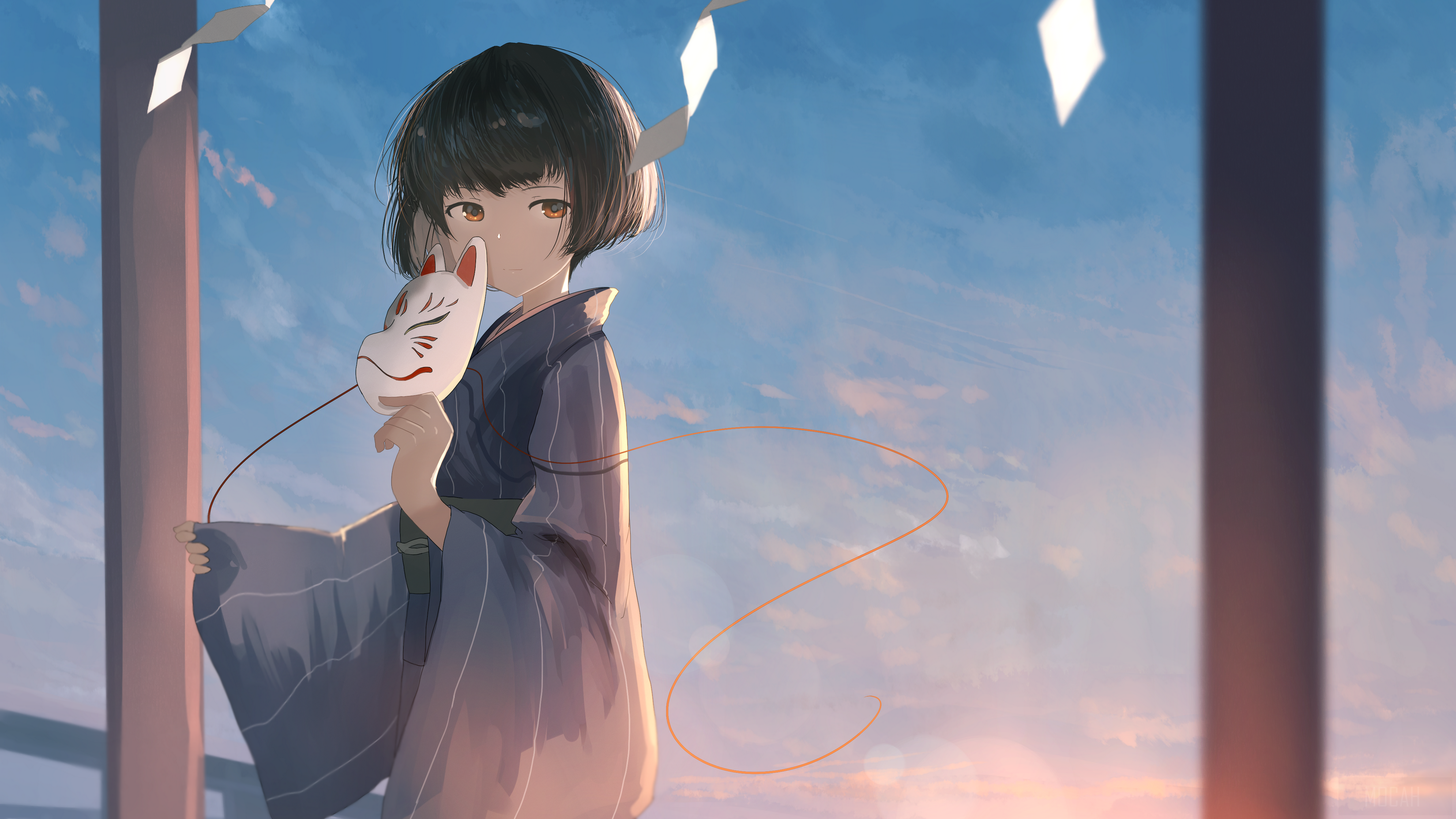 Girl Holding Kitsune Mask 4K HD Wallpaper