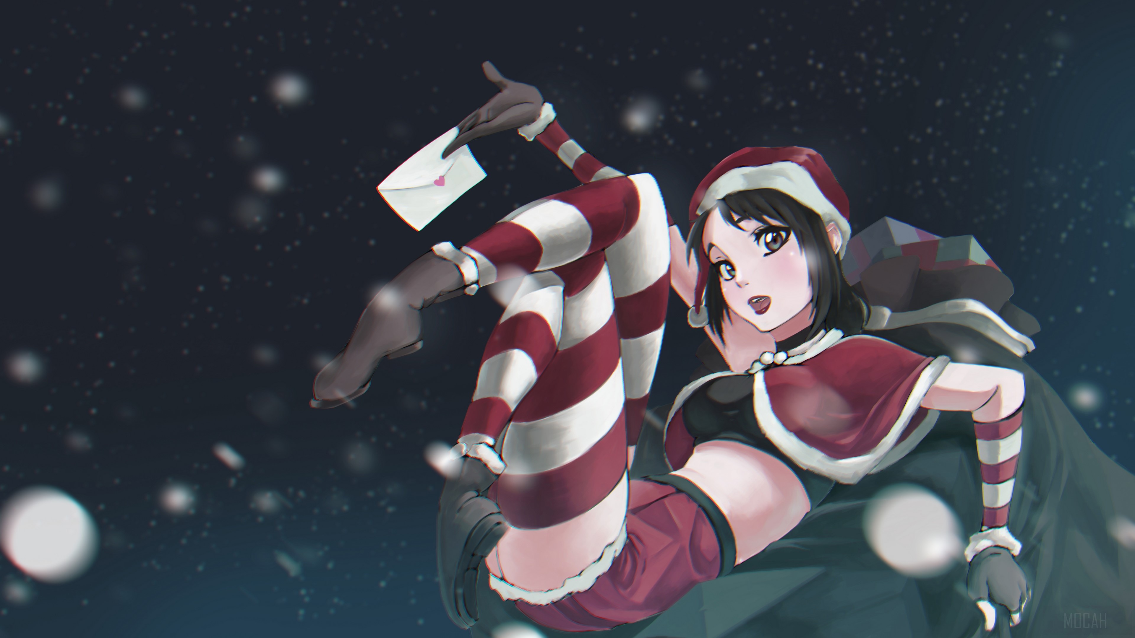Yandere-Chan from Yandere Simulator in Christmas outfit HD Wallpaper
