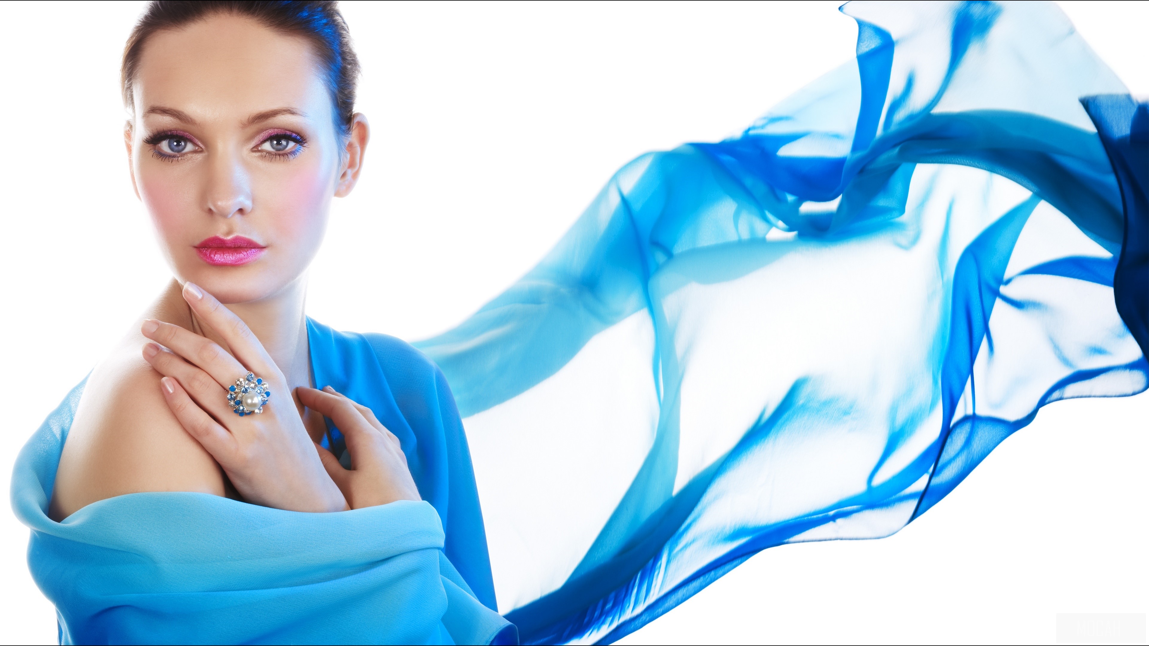 Woman with blue fabric and ring HD Wallpaper