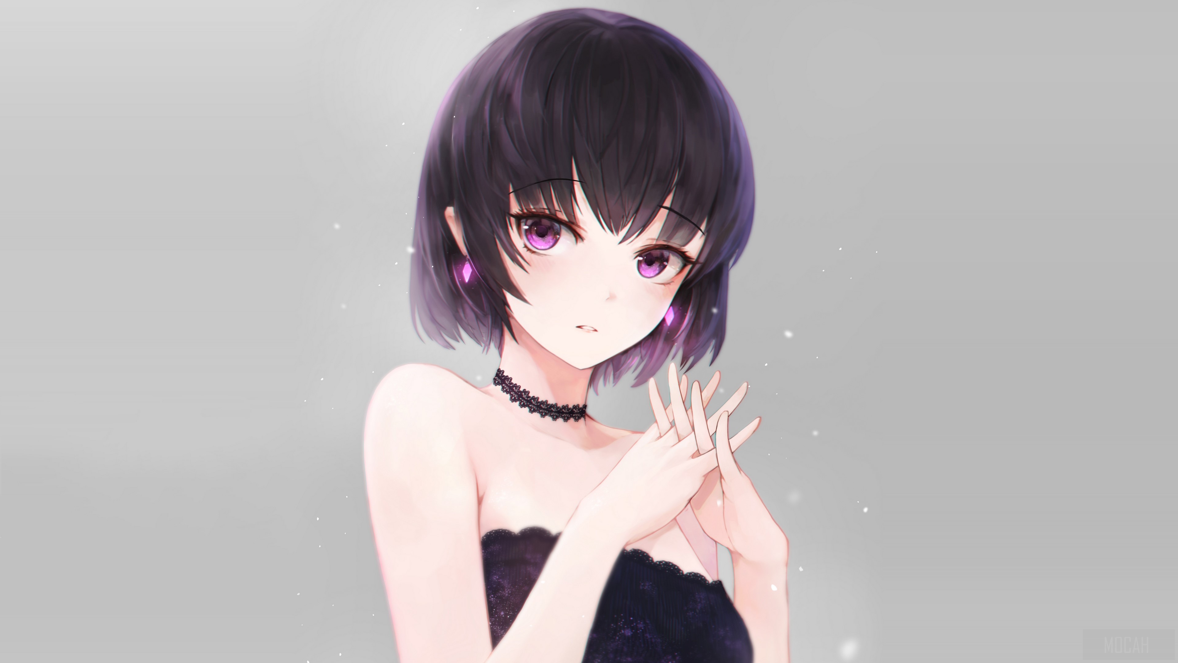 Anime girl with purple eyes and black hair HD Wallpaper