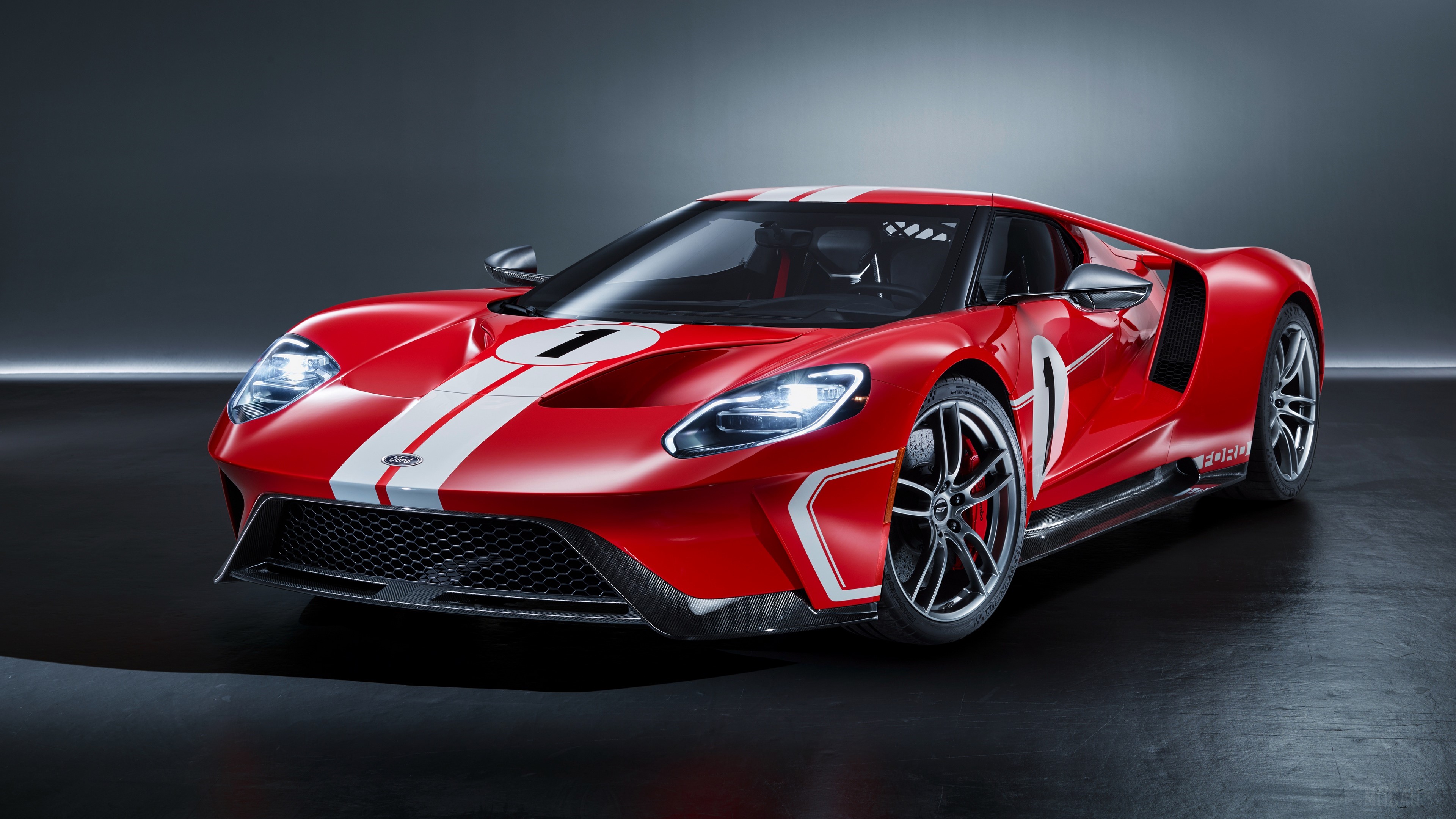Red Ford GT with White Stripes HD Wallpaper