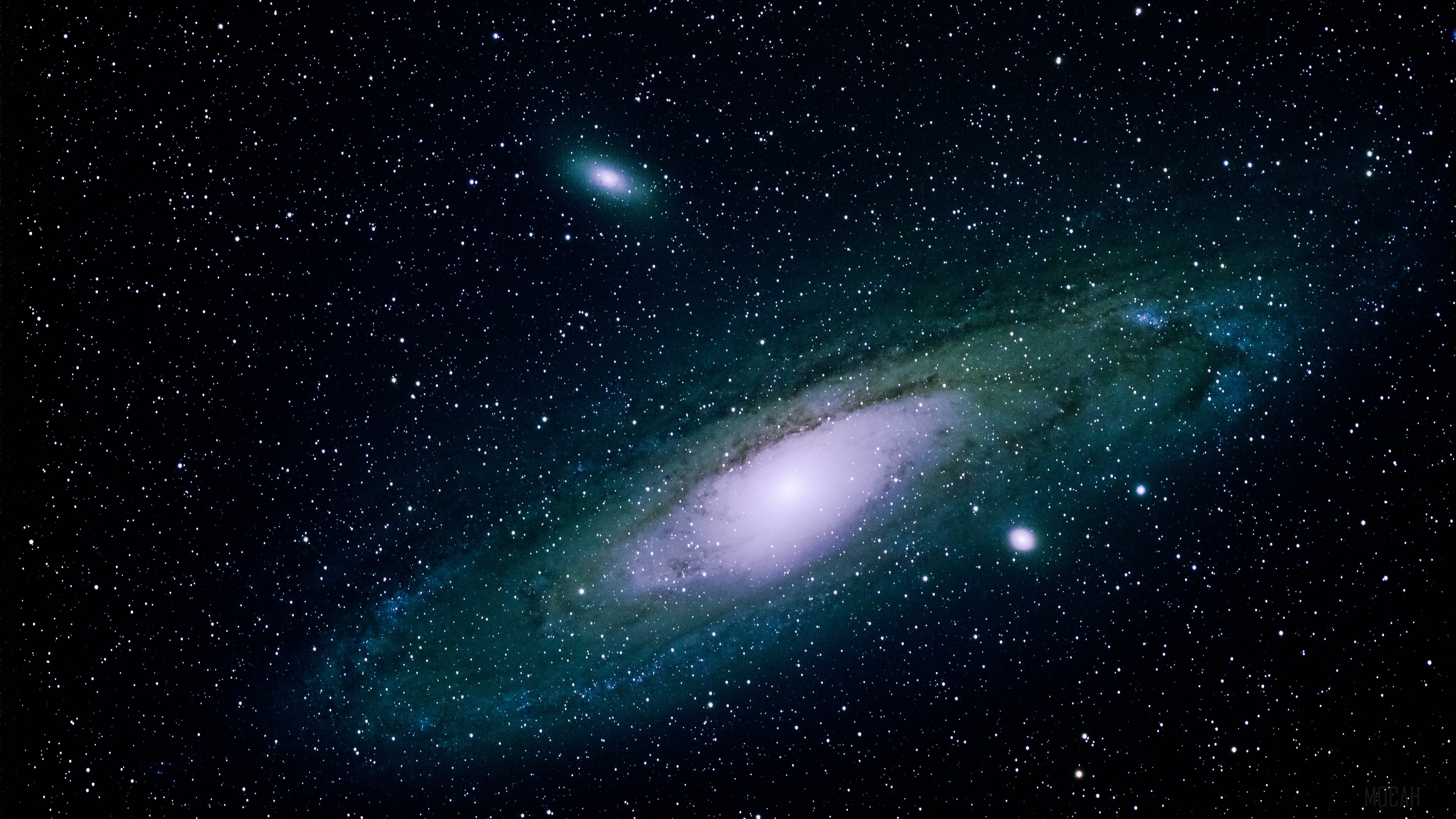 Andromeda Galaxy and satellite galaxies in space 4K HD Wallpaper