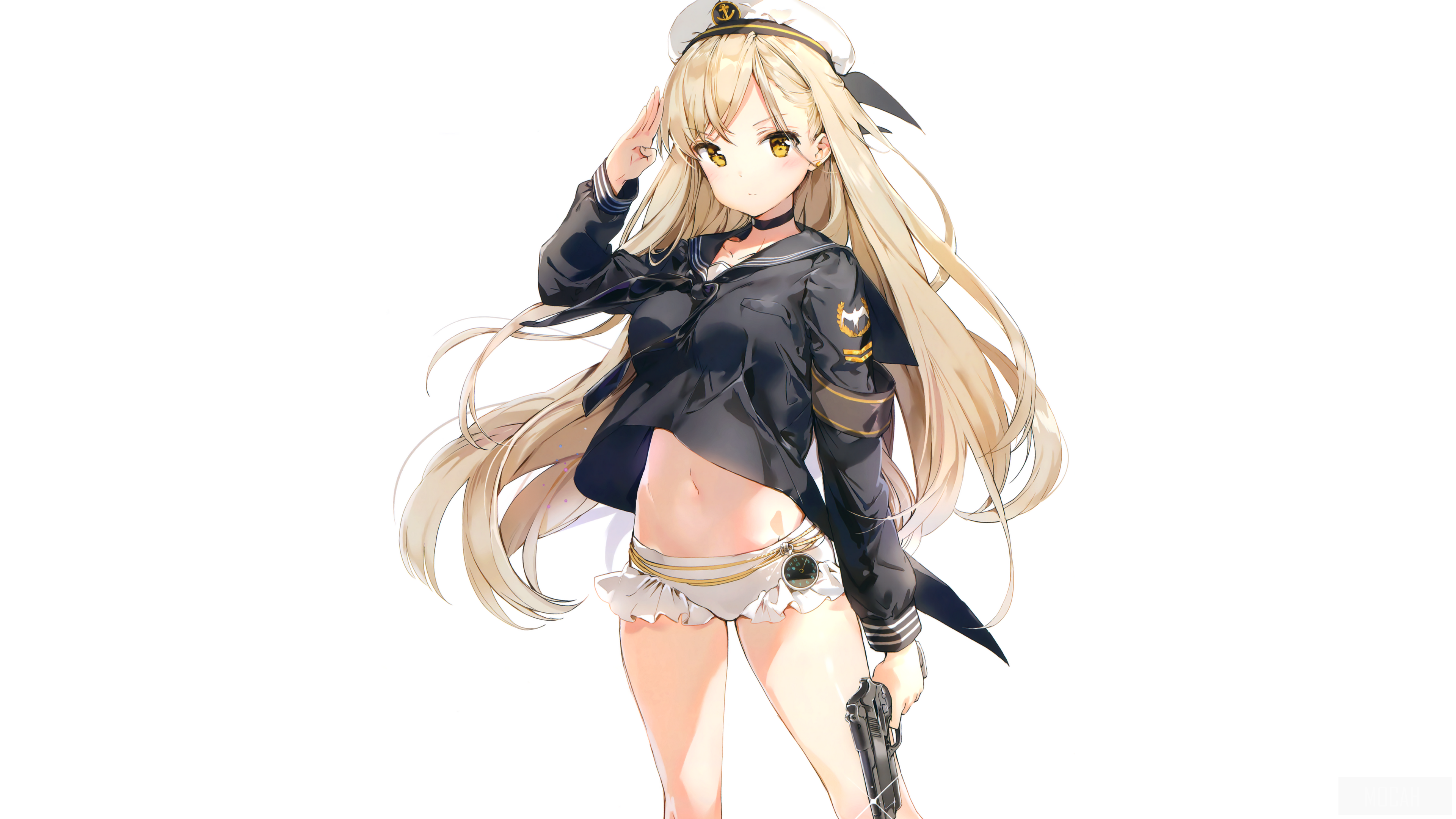 Anime girl in sailor uniform holding a gun HD Wallpaper