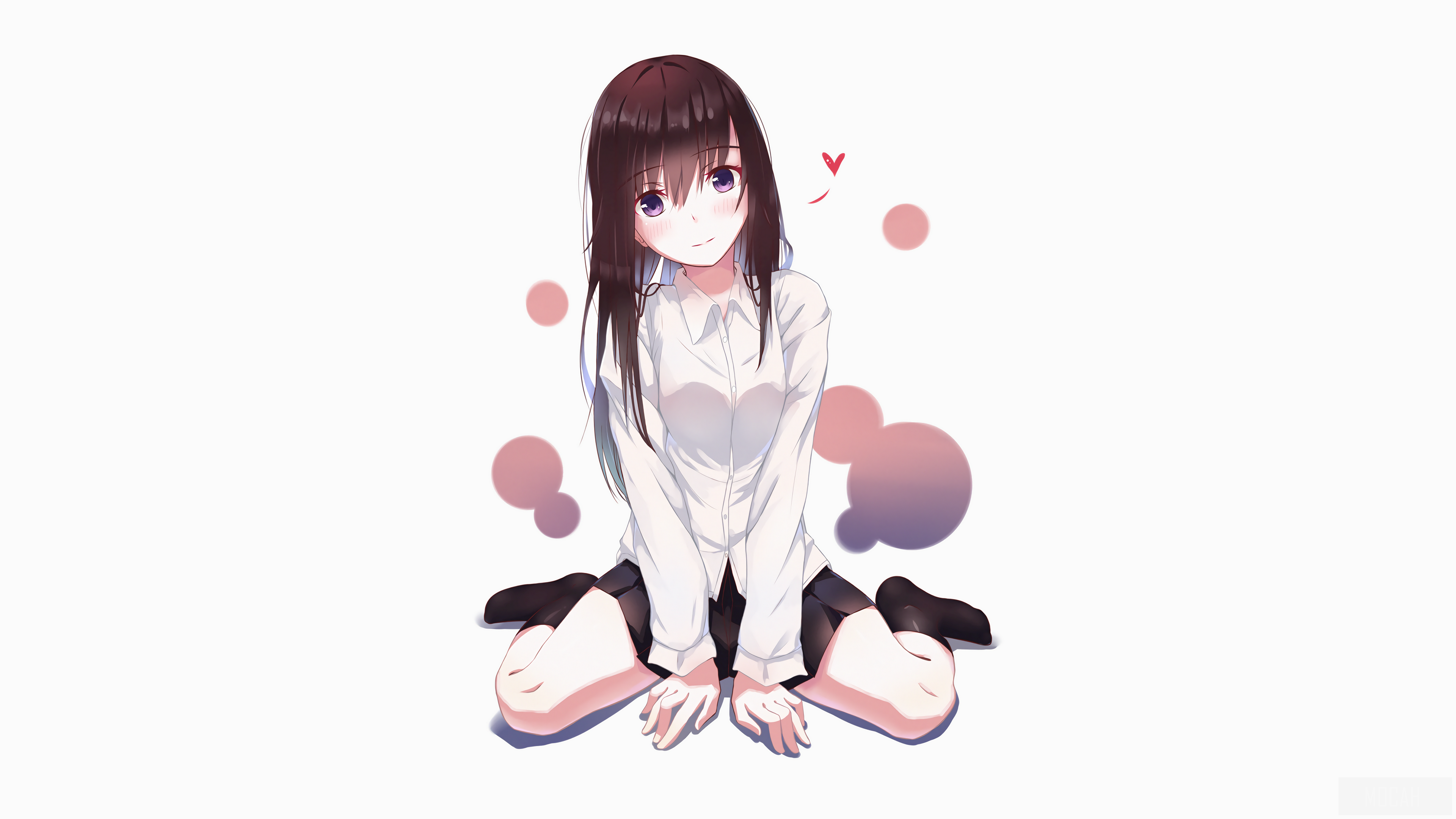 Anime girl in white shirt sitting HD Wallpaper