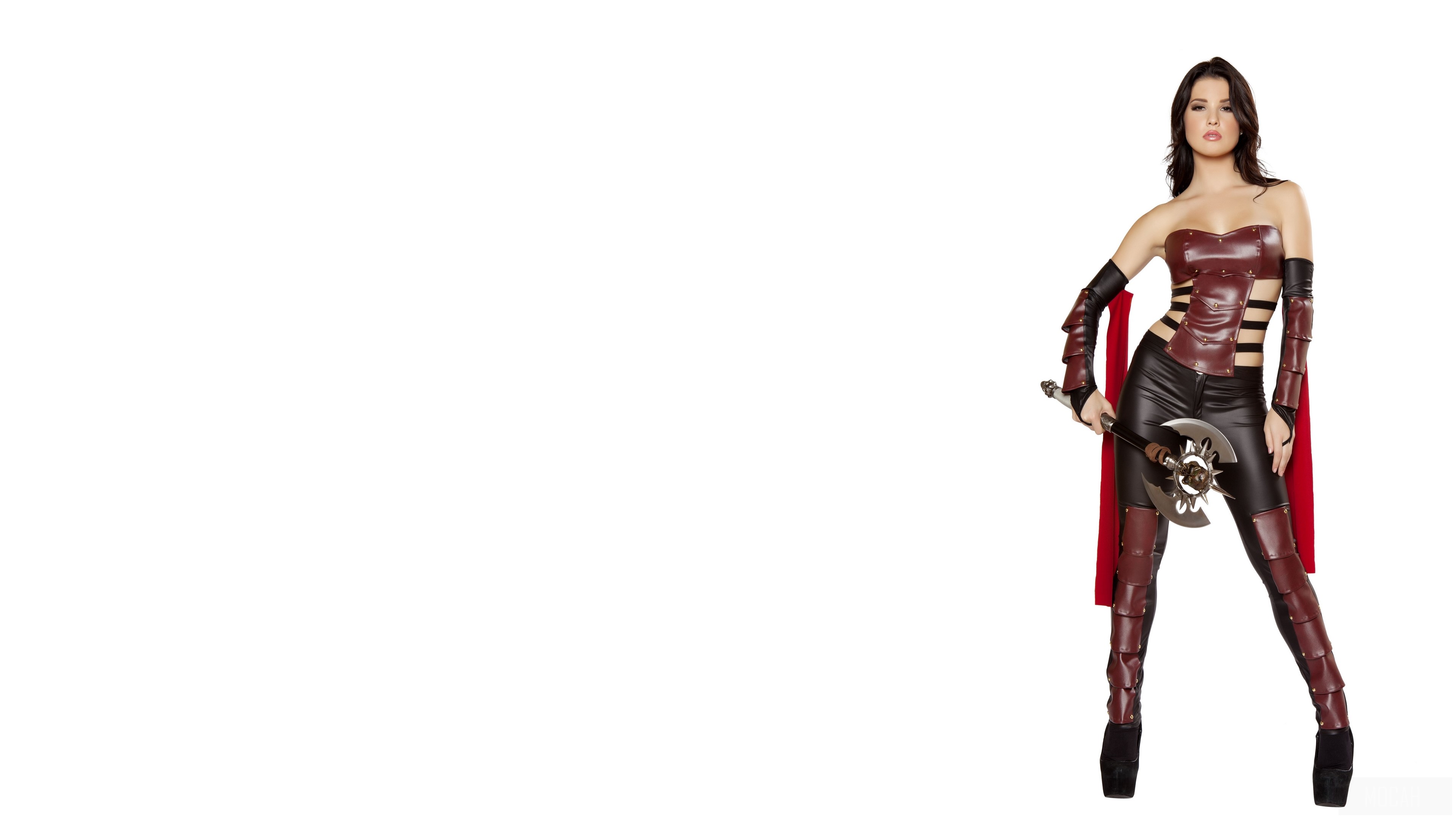 Woman in warrior costume holding an axe HD Wallpaper
