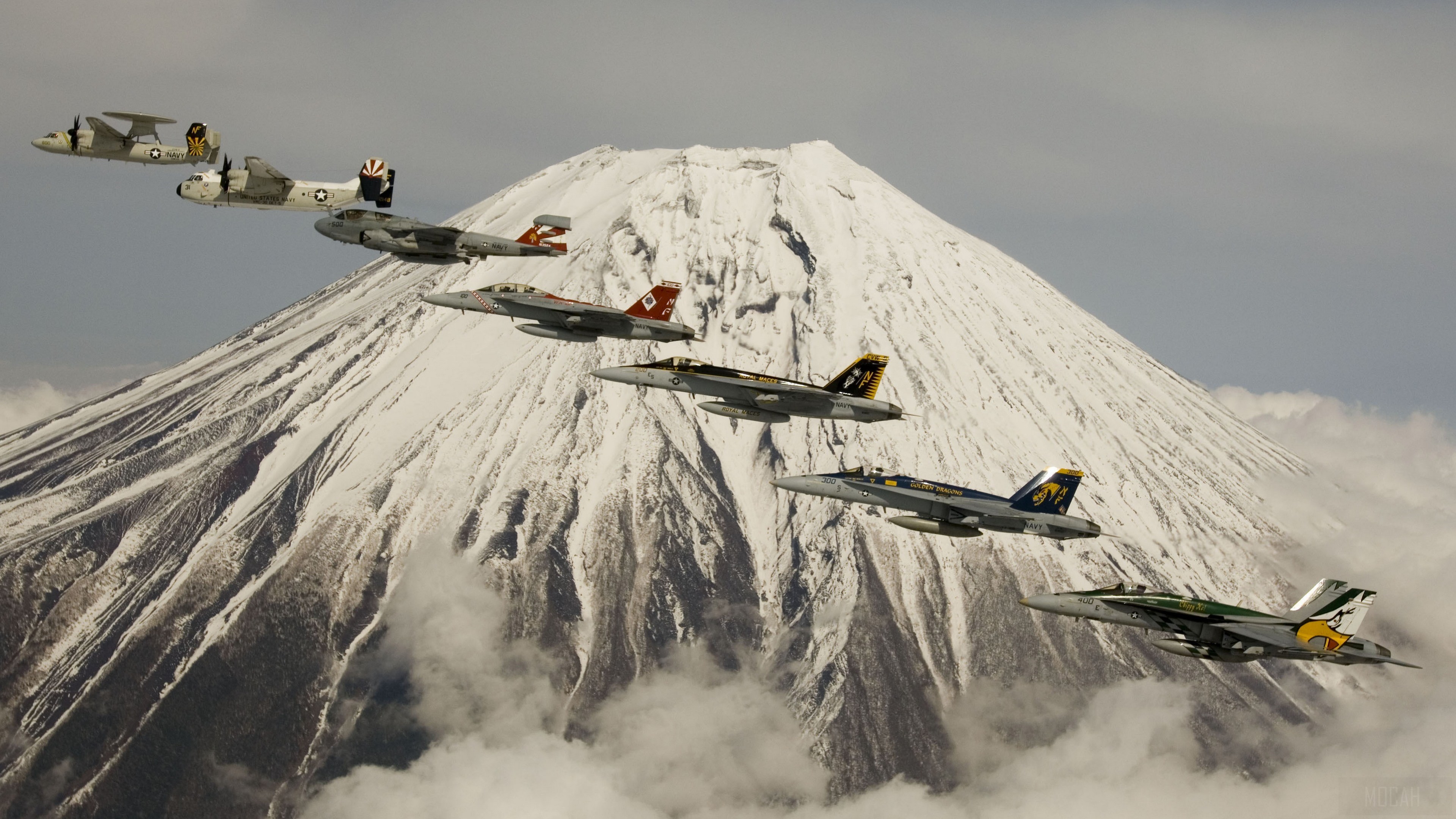 Fighter Jets Flying Over Mount Fuji HD Wallpaper