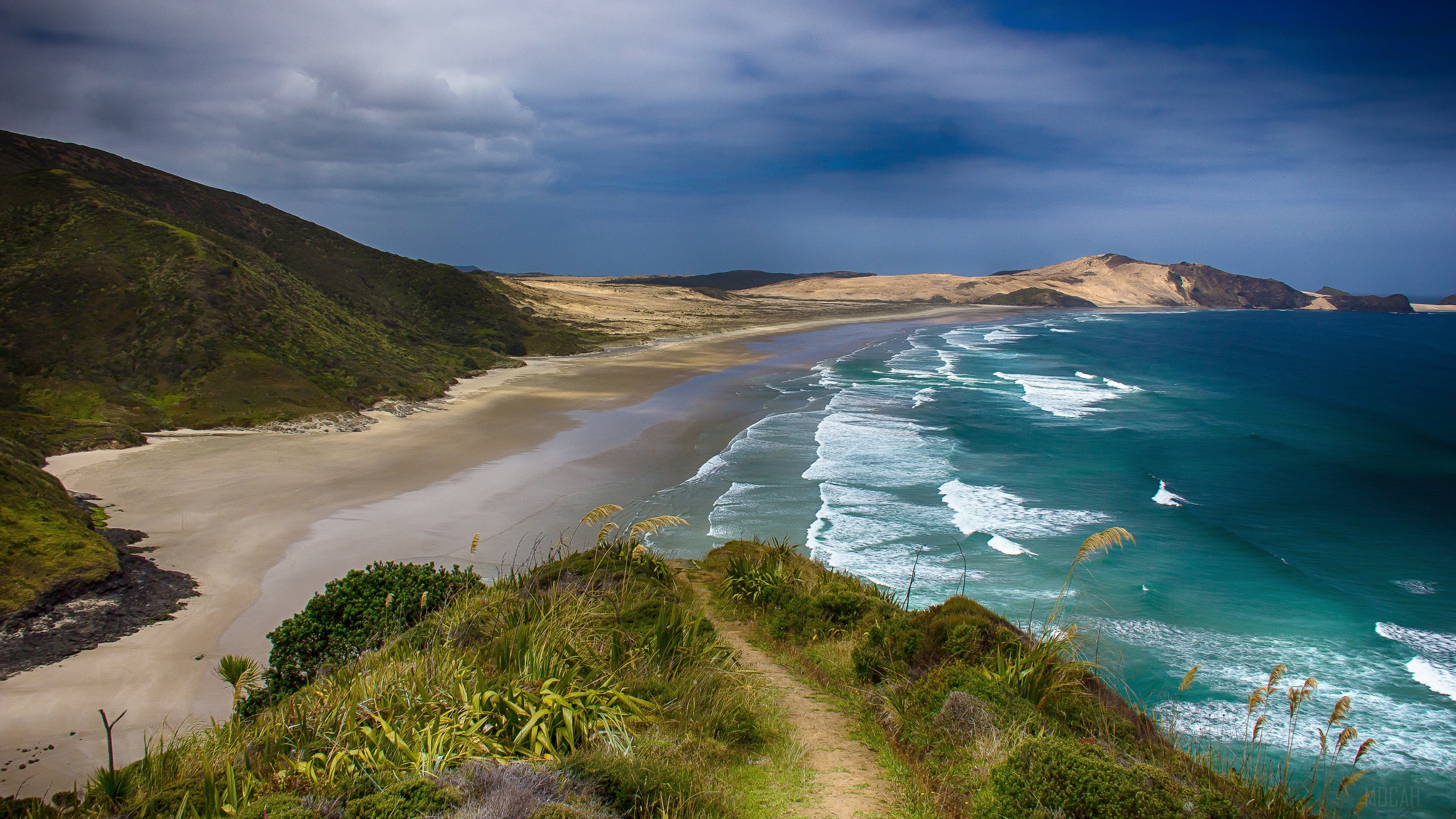Cape Reinga Beach and Ocean, New Zealand 4K HD Wallpaper