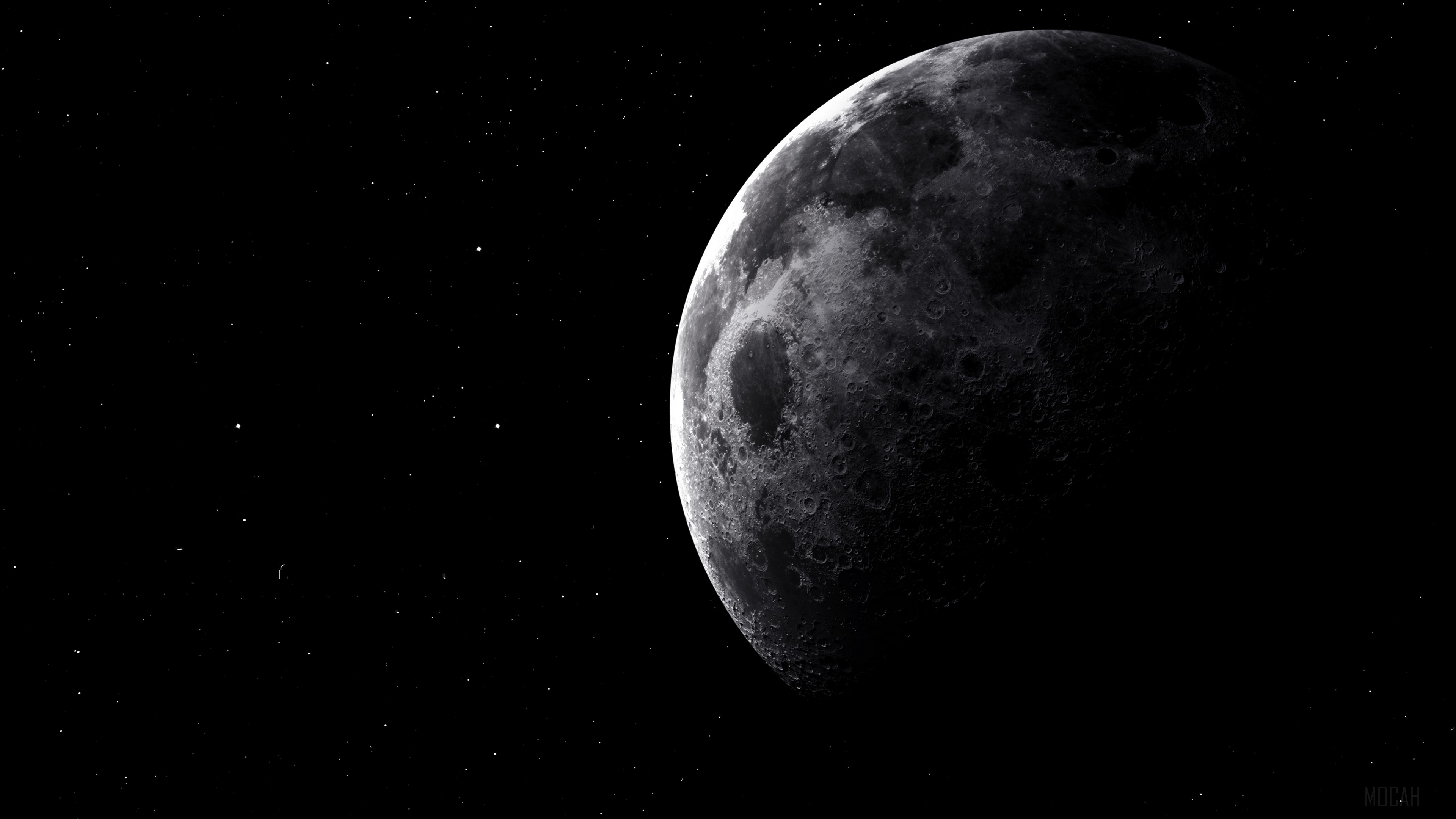 The Moon in Space with Stars HD Wallpaper