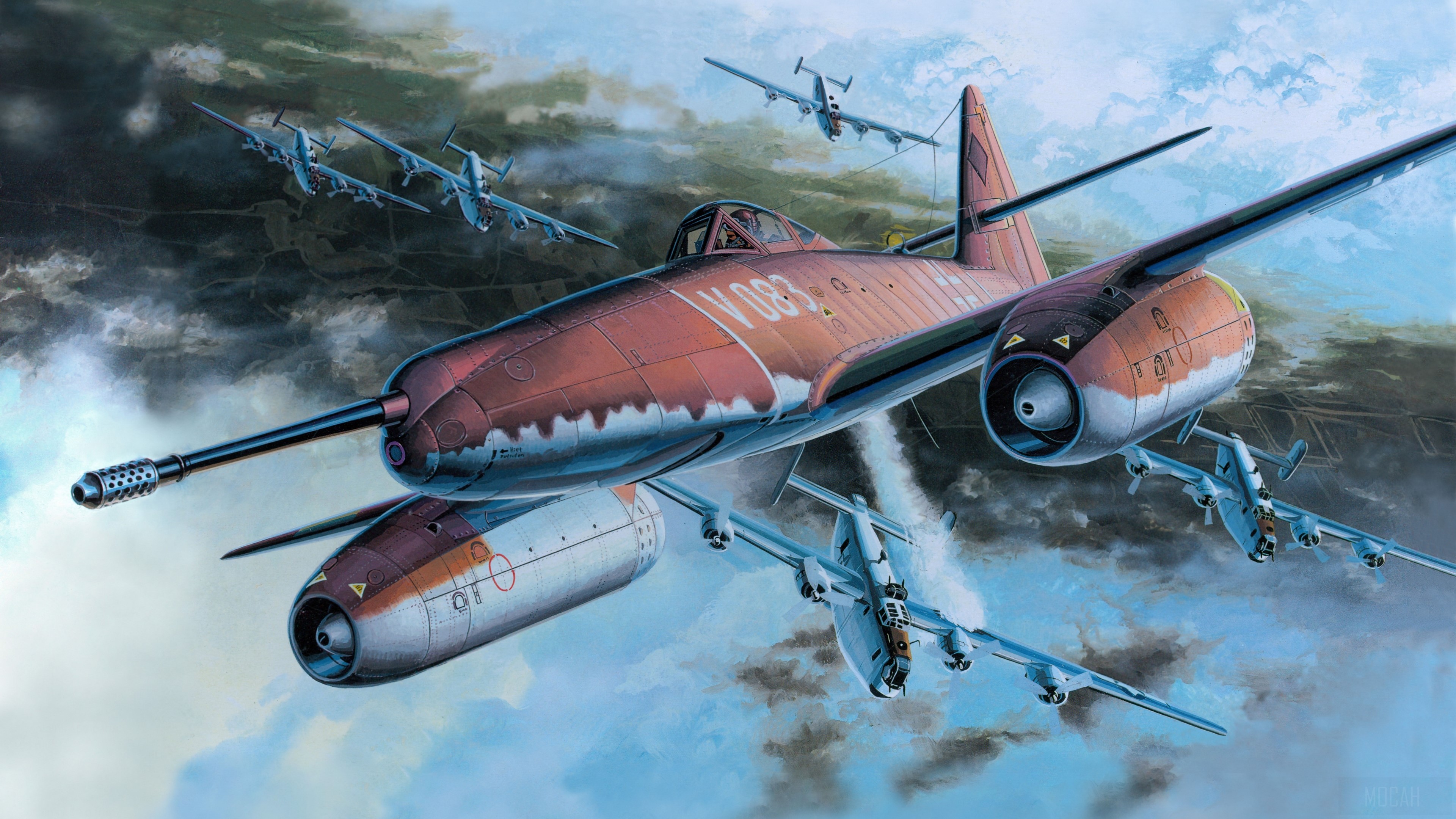 Messerschmitt Me 262 jet fighters in flight HD Wallpaper