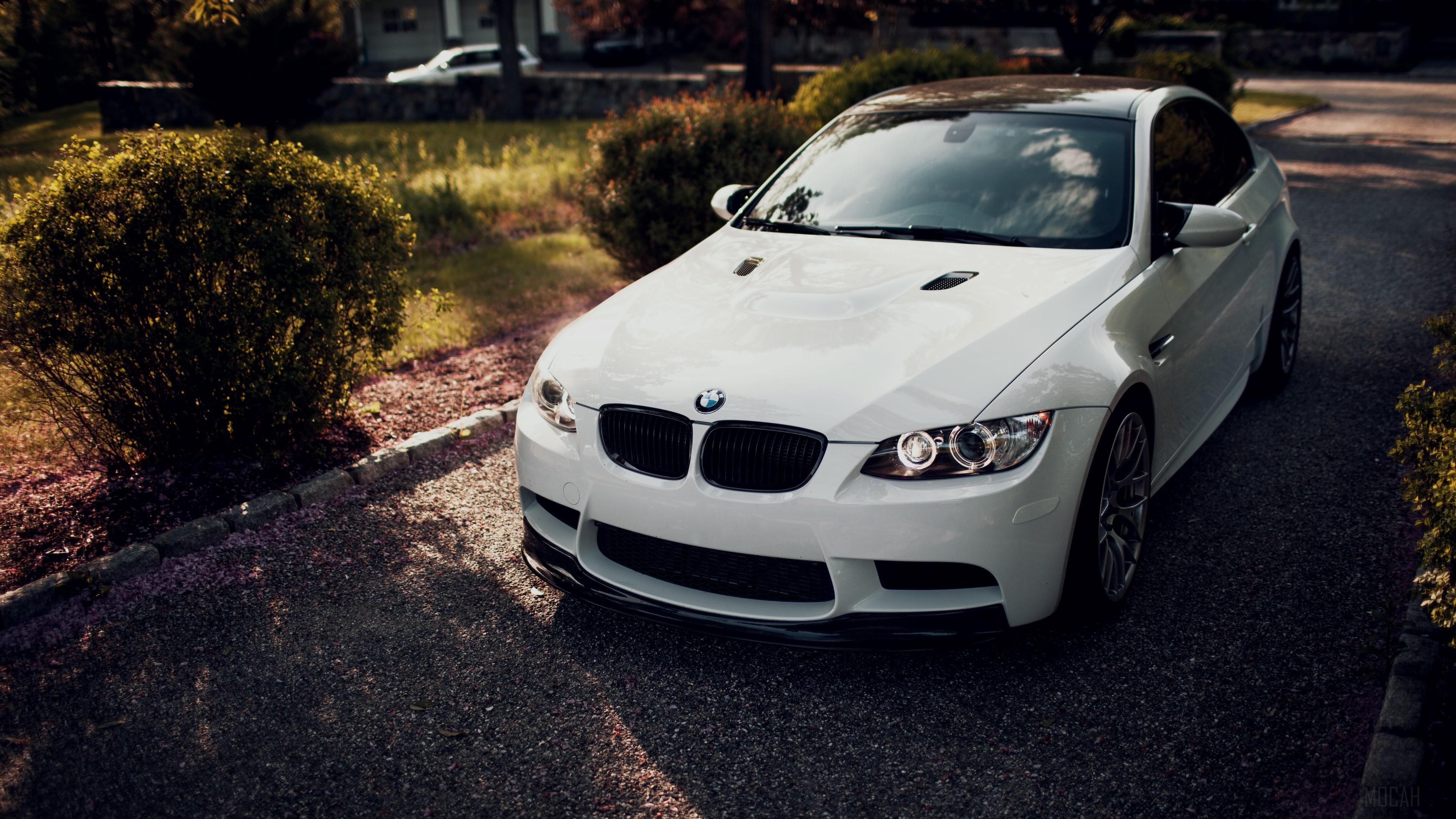 White BMW M3 Coupe on Gravel Driveway HD Wallpaper