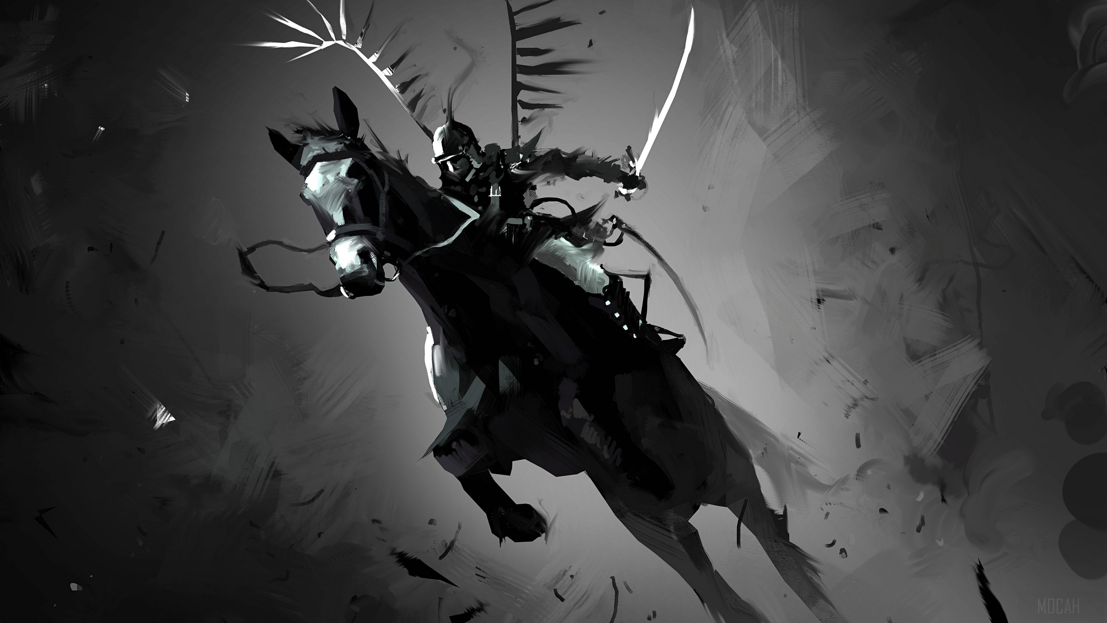 Warrior on Horse with Sword and Wings 4K HD Wallpaper