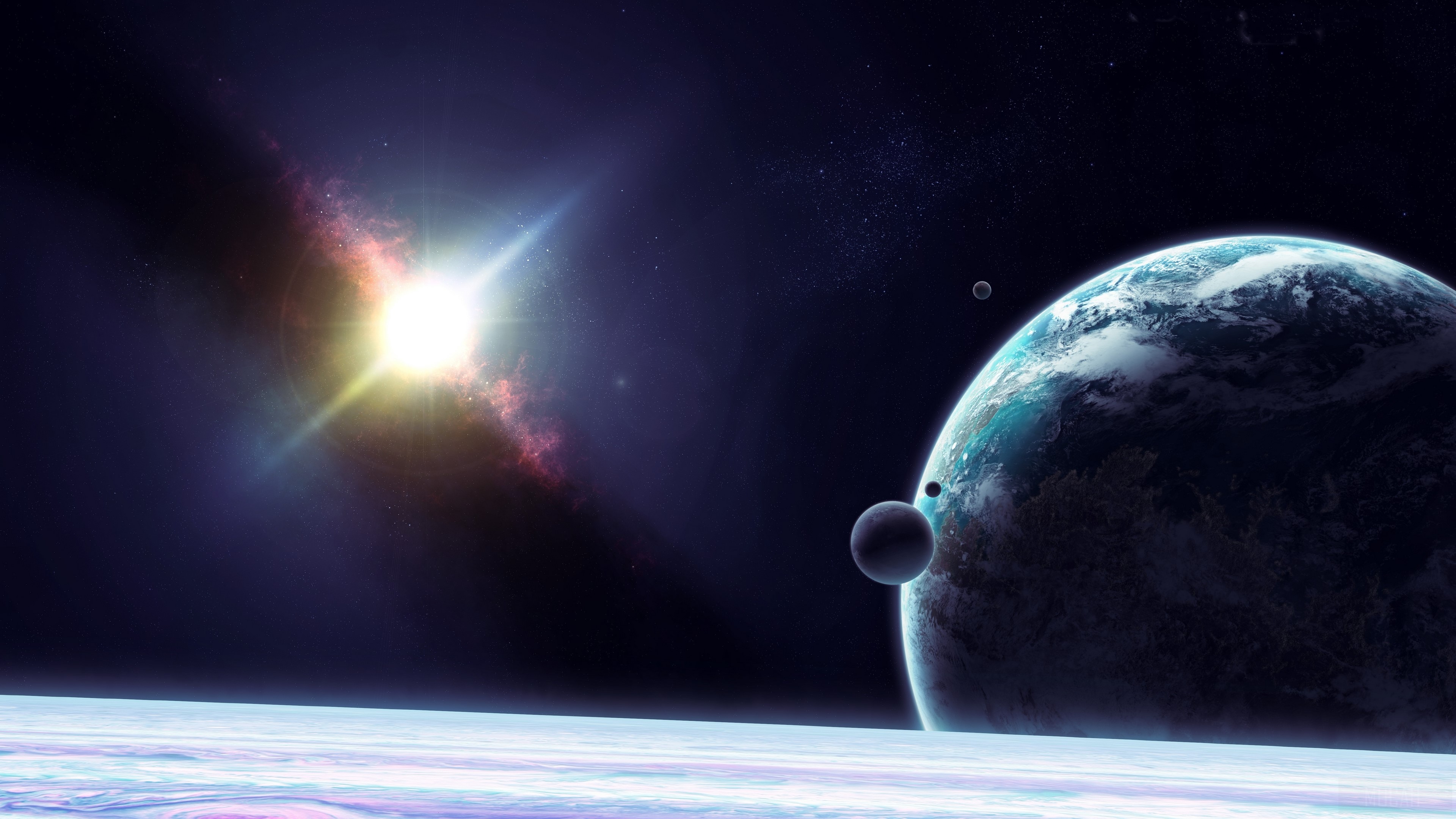 Planet and Stars 4K HD Wallpaper