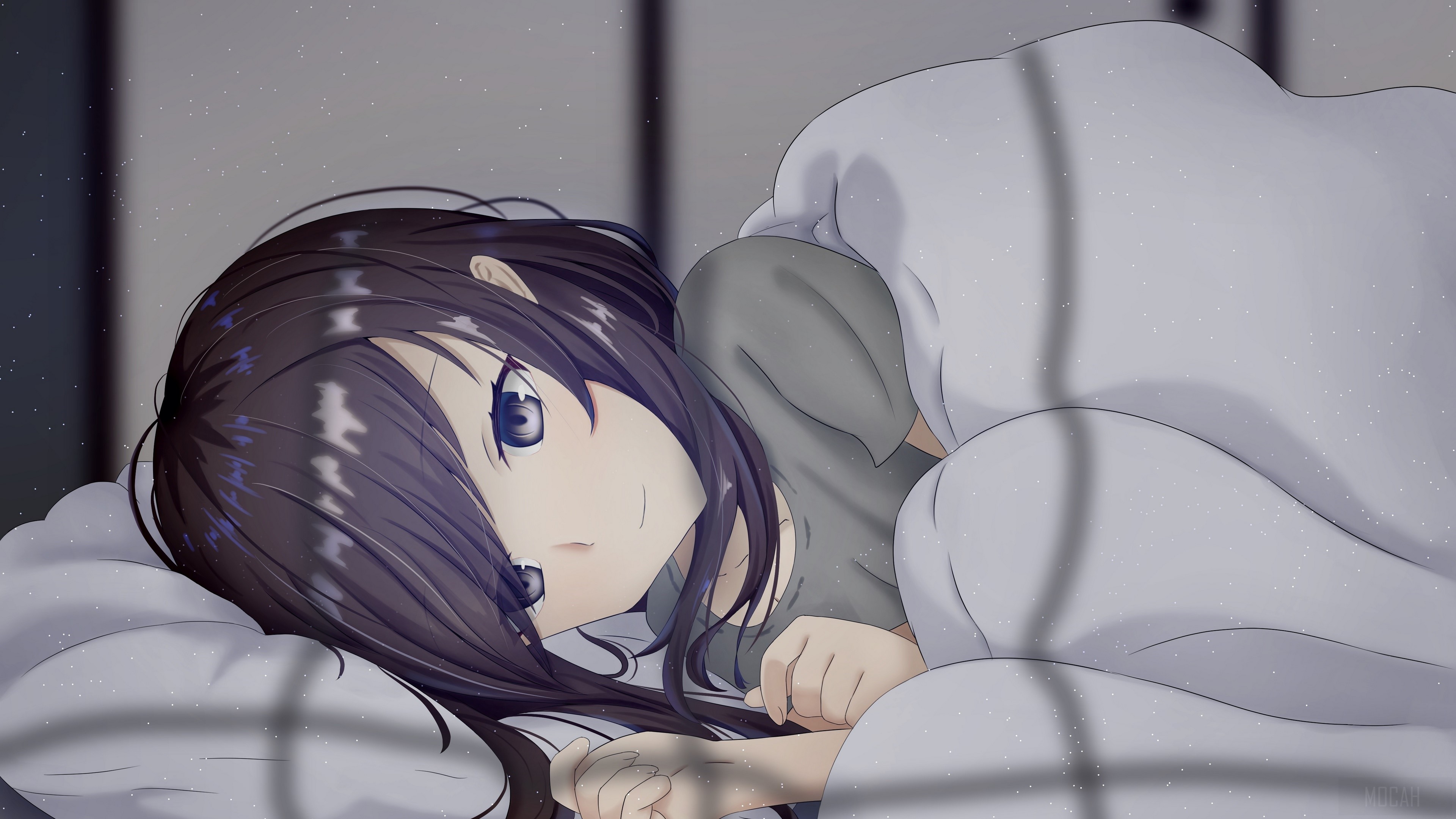 Girl with Brown Hair and Black Eyes Lying Down HD Wallpaper