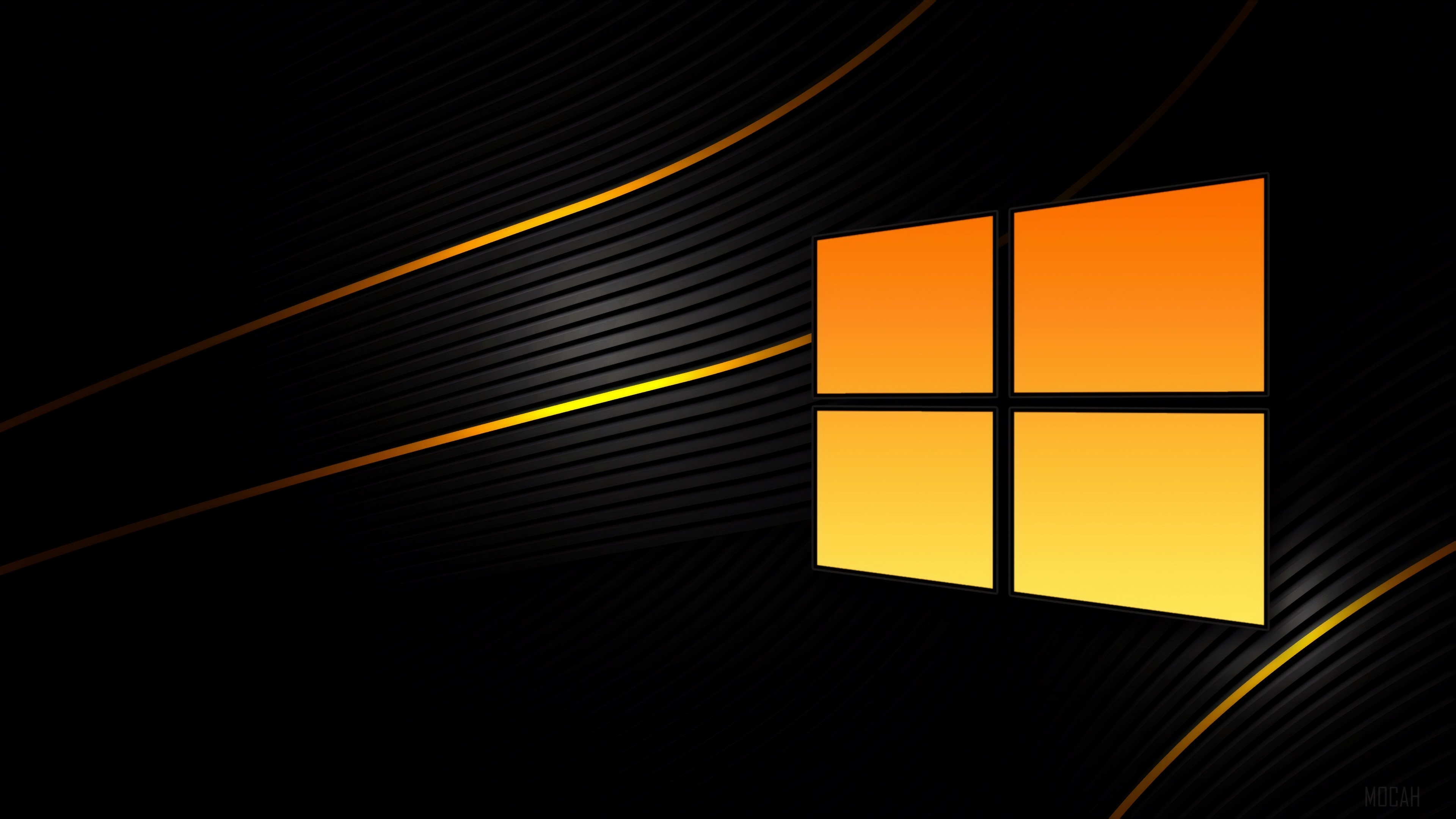 Windows logo on abstract black and gold background 4K HD Wallpaper
