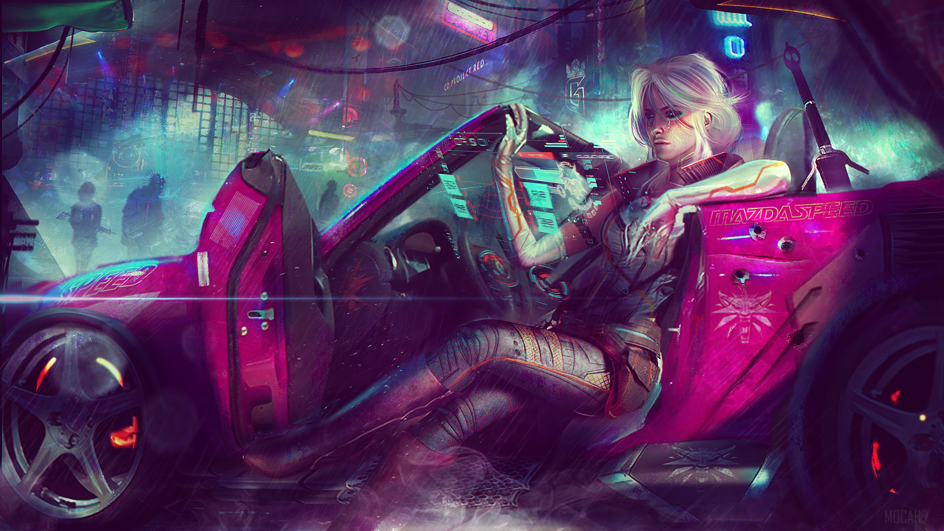 Ciri from The Witcher 3 in Cyberpunk 2077 4K HD Wallpaper